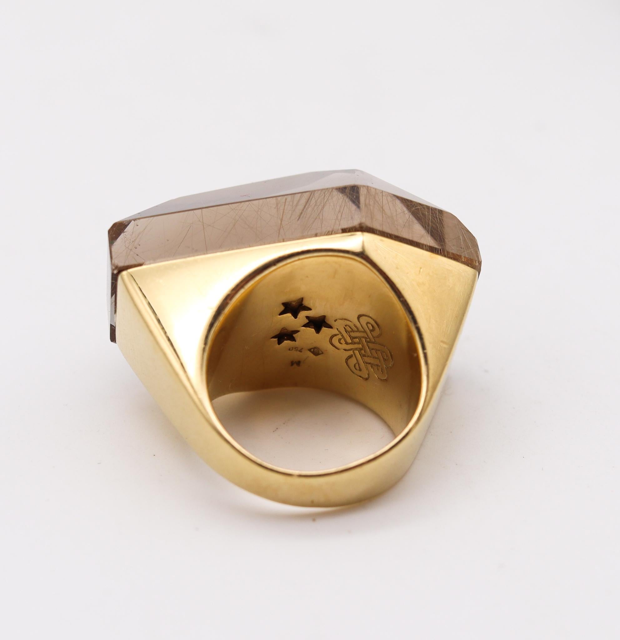 H Stern by Diane von Furstenberg Geometric Power Ring 18kt Gold Rutilated Quartz In Excellent Condition In Miami, FL