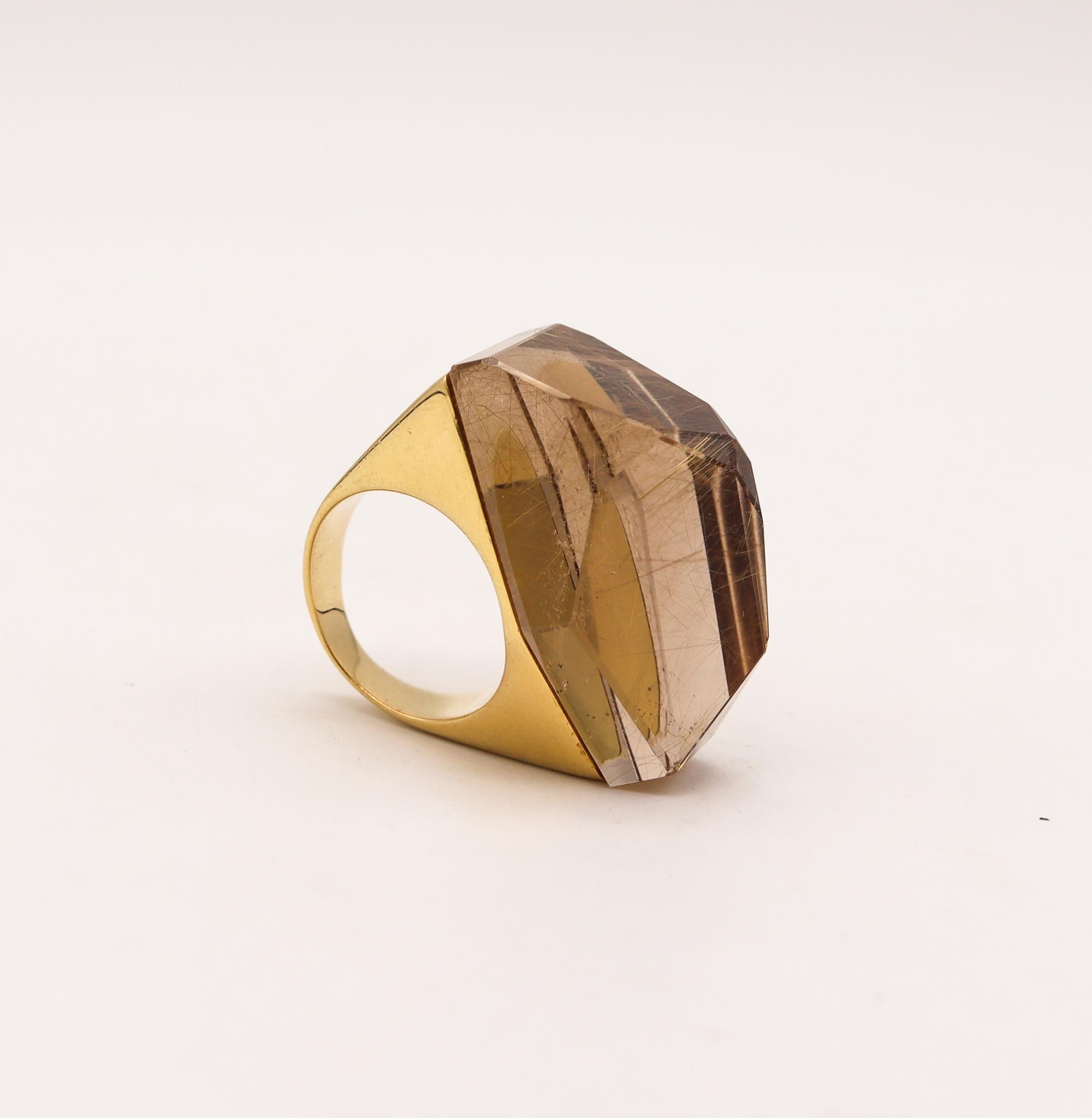H Stern by Diane von Furstenberg Geometric Power Ring 18kt Gold Rutilated Quartz 2