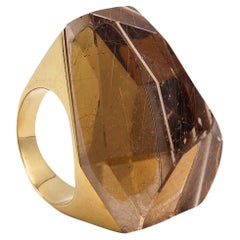 Retro H Stern by Diane von Furstenberg Geometric Power Ring 18kt Gold Rutilated Quartz