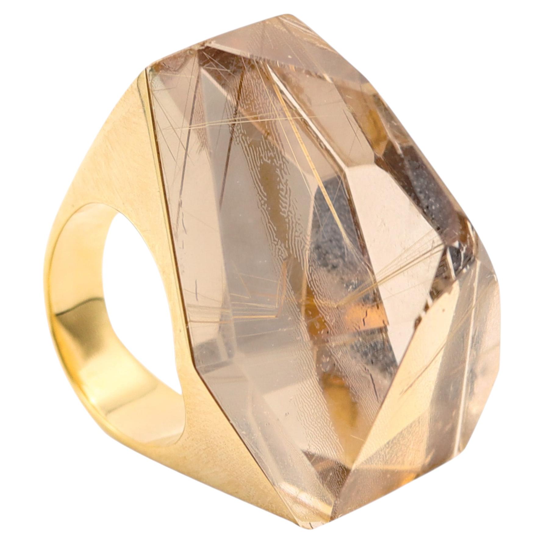H. STERN By Diane Von Furstenberg Geometric Power Ring 18Kt Gold & Rutile Quartz