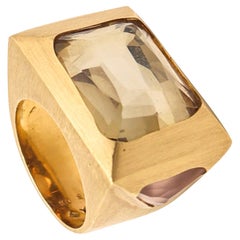Vintage H. STERN By Diane Von Furstenberg Sculptural Cocktail Ring In 18Kt Gold & Quartz