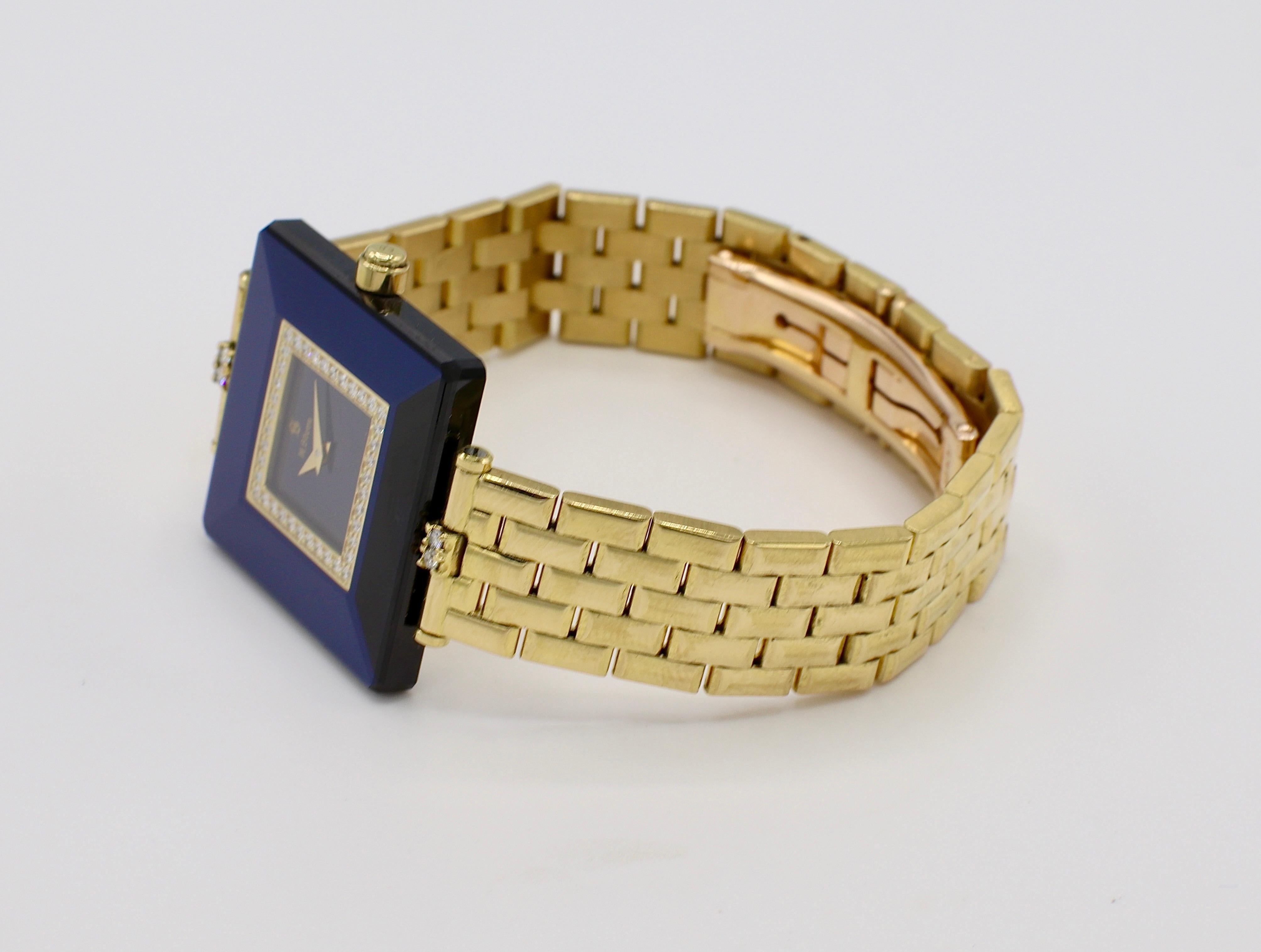 H. Stern Classic 18 Karat Gelbgold Blauer Saphir und Diamant Dress Watch (Rundschliff)