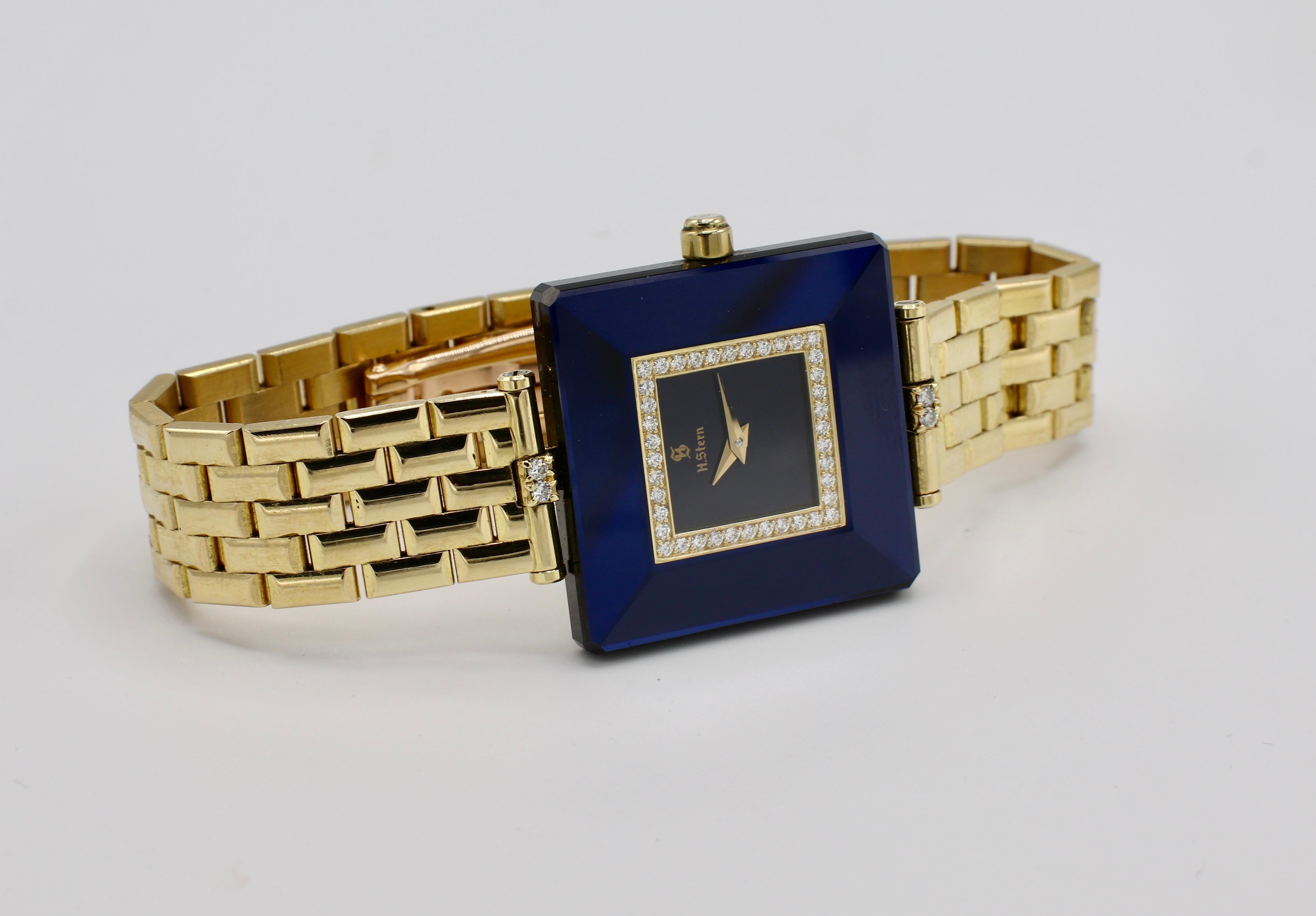 H. Stern Classic 18 Karat Yellow Gold Blue Sapphire and Diamond Dress Watch In Excellent Condition In  Baltimore, MD