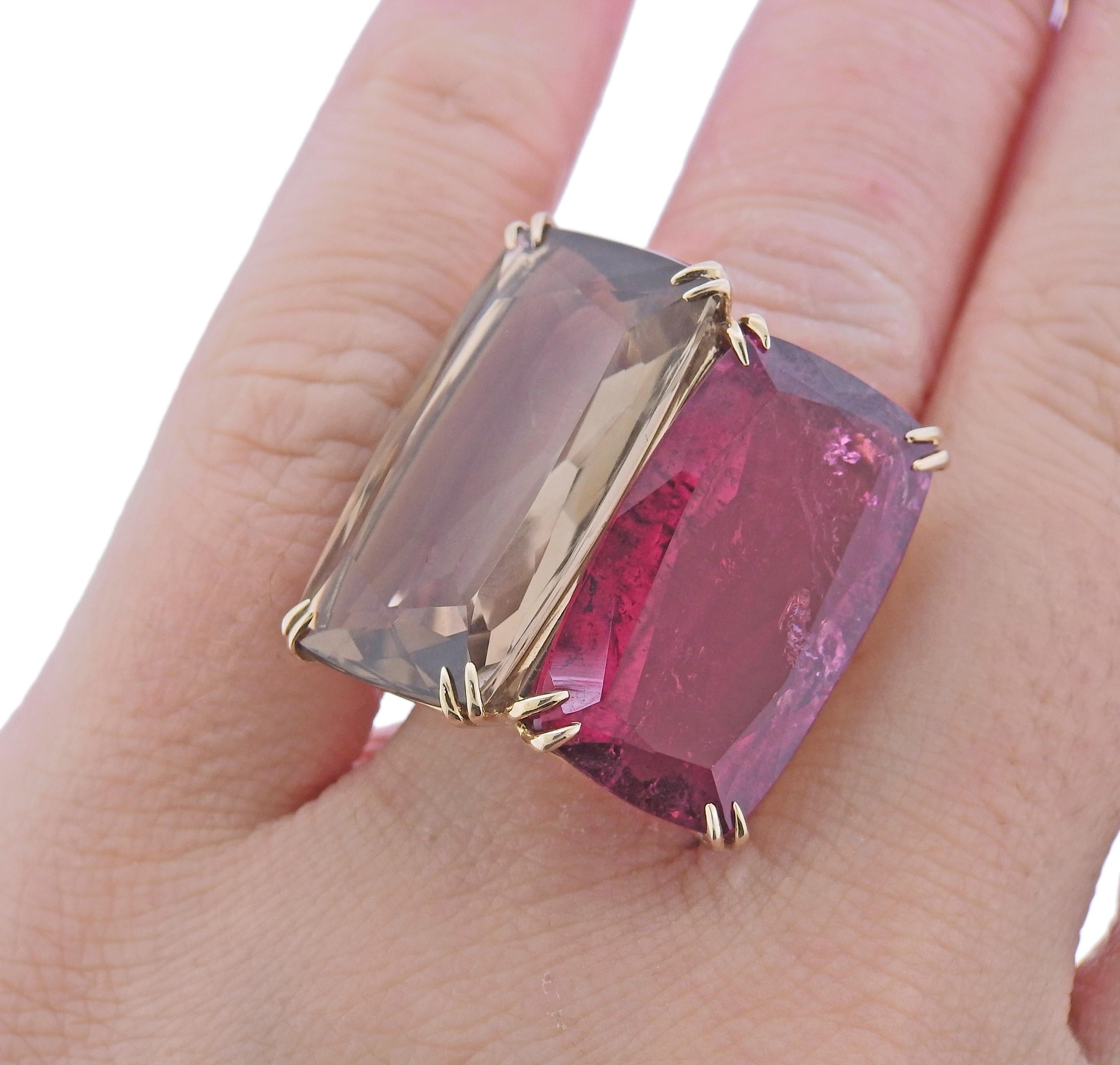 Round Cut H. Stern Cobblestone 18k Gold Diamond Tourmaline Quartz Ring