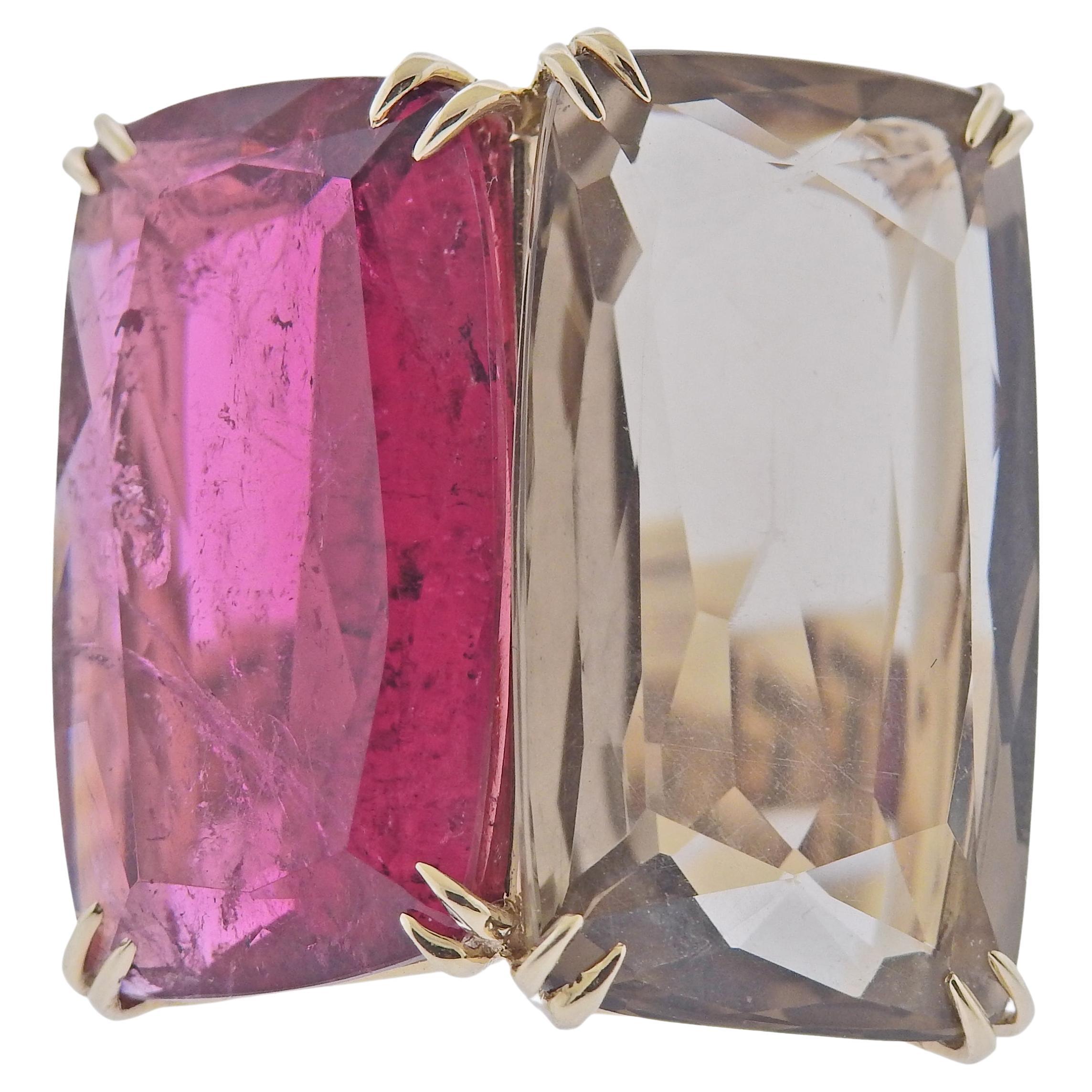 H. Stern Cobblestone 18k Gold Diamond Tourmaline Quartz Ring For Sale