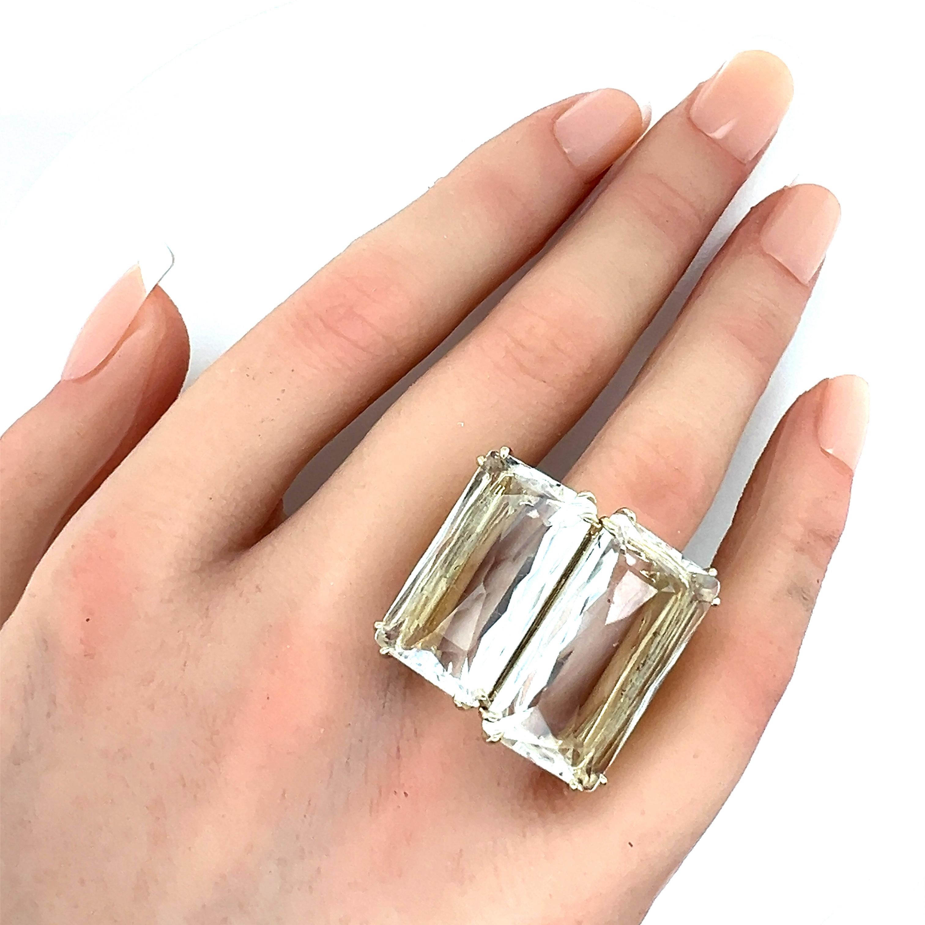 Taille ronde H. Stern Cobblestone Bague carrée en or jaune 18k cristal de roche et diamants en vente