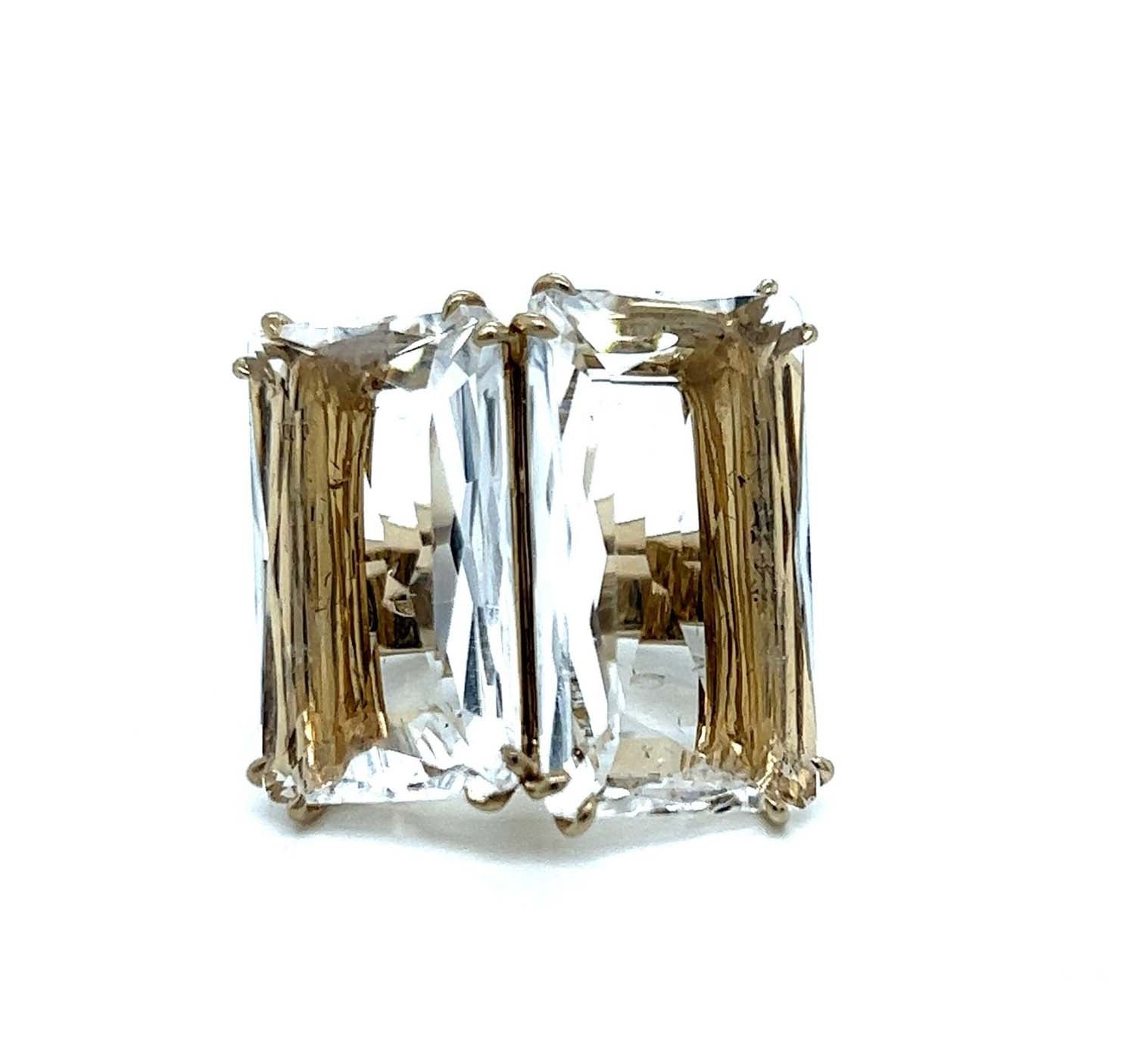 H. Stern Cobblestone 18k yellow Gold Rock Crystal & Diamonds Square Ring For Sale