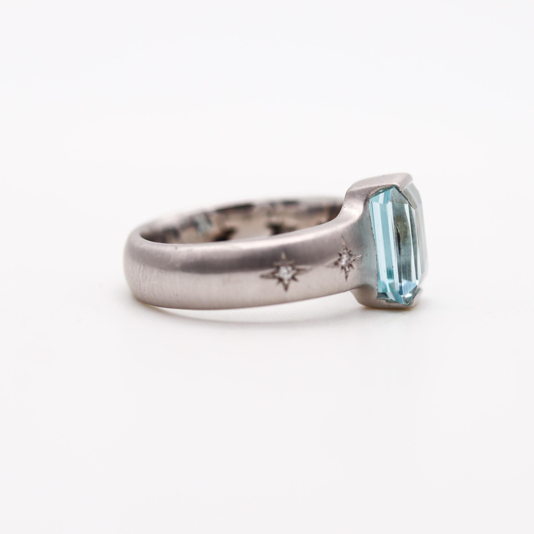 Modernist H. Stern Cocktail Ring 18Kt White Gold With 3.95 Ctw In Aquamarine And Diamonds For Sale