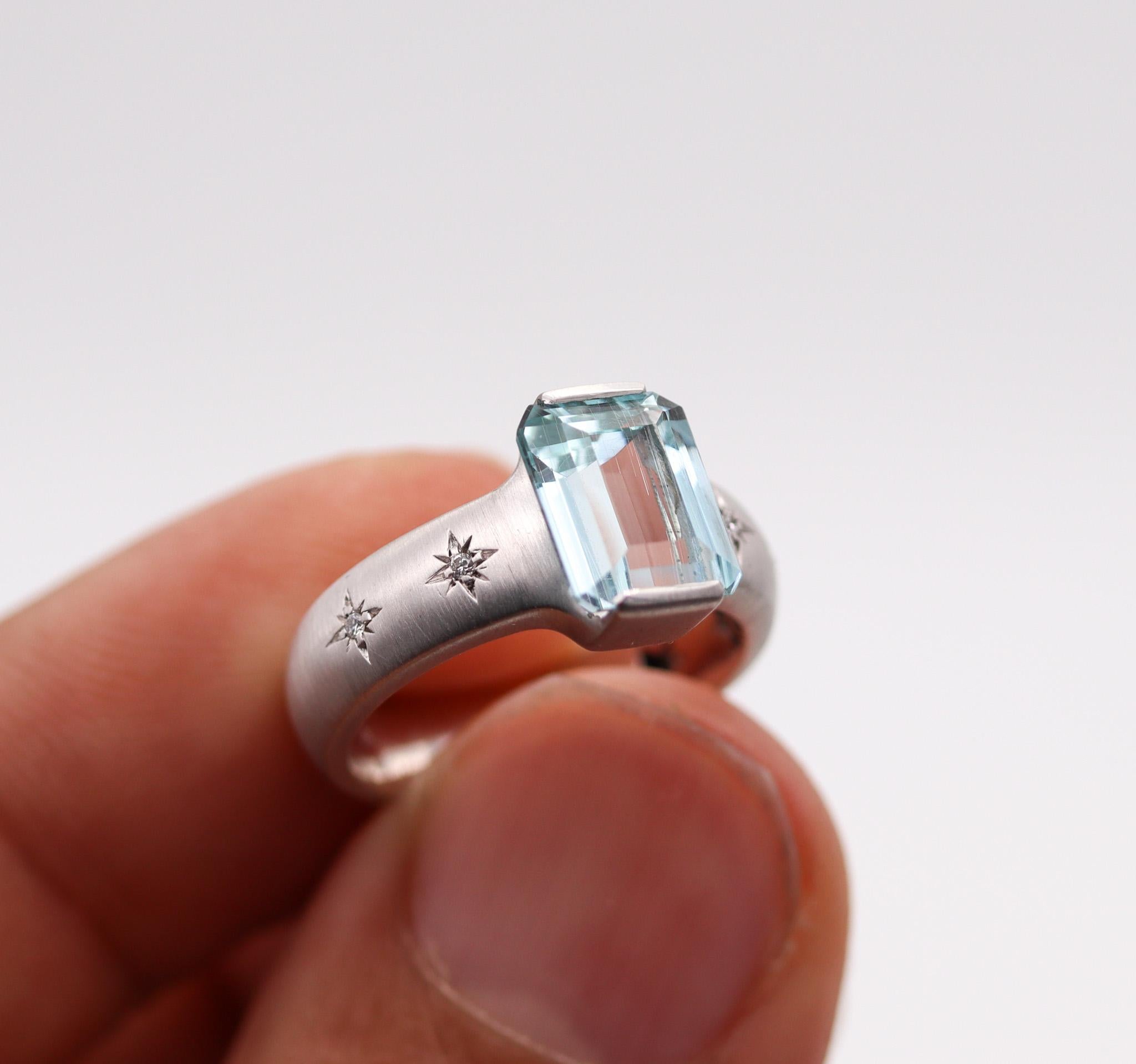 Women's H. Stern Cocktail Ring 18Kt White Gold With 3.95 Ctw In Aquamarine And Diamonds For Sale