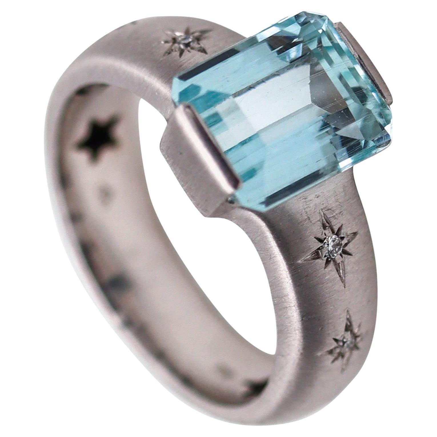 H. Stern Cocktail Ring 18Kt White Gold With 3.95 Ctw In Aquamarine And Diamonds For Sale
