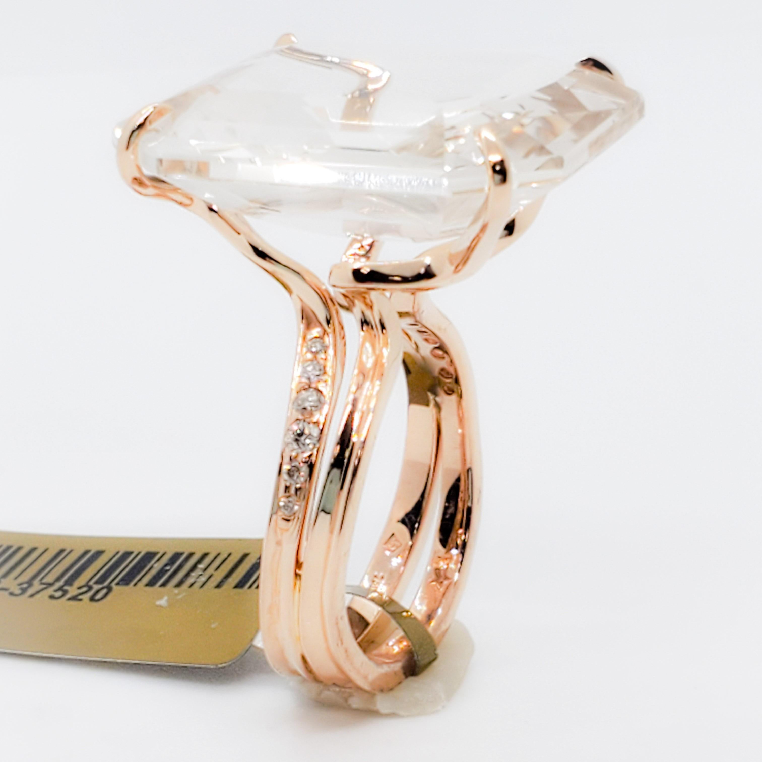 Round Cut H. Stern Crystal Emerald Cut octagon and White Diamond Round Ring in 18 Karat