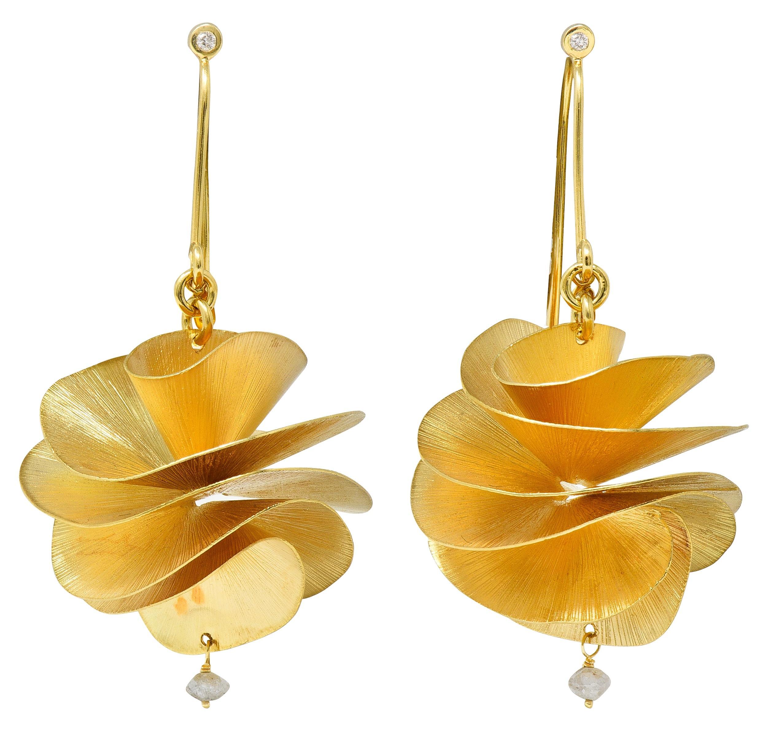 H. Stern Diamond 18 Karat Yellow Gold Brushed Spiral Grupo Corpo Drop Earrings