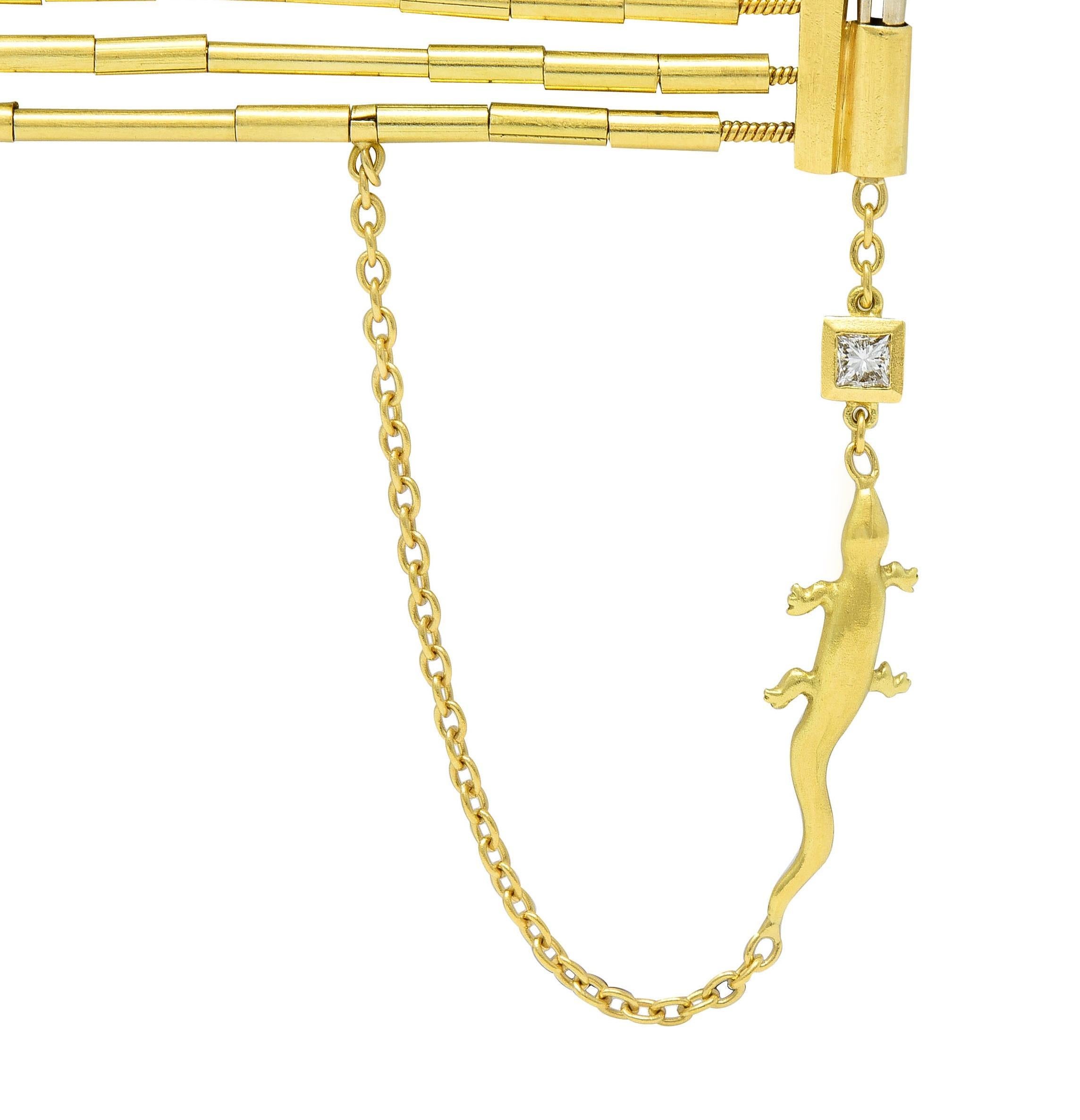 Princess Cut H. Stern Diamond 18 Karat Yellow Gold Fluid Gold Multi Strand Bead Bracelet For Sale