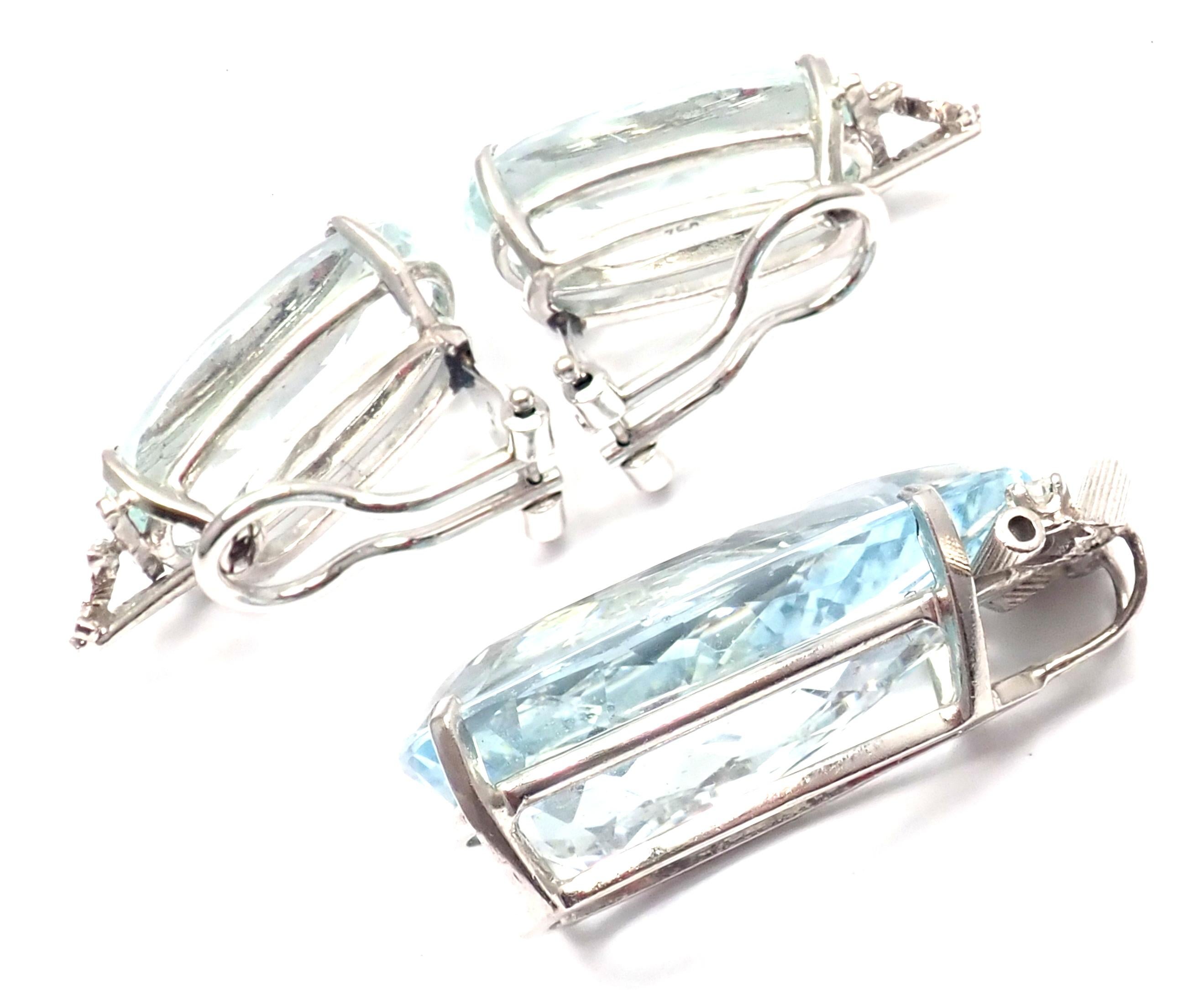 Brilliant Cut H. Stern Diamond 40 Carat Aquamarine White Gold Set Necklace and Earrings