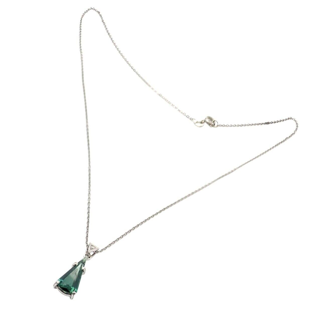 Brilliant Cut H. Stern Diamond Blue Green Tourmaline White Gold Pendant Necklace For Sale