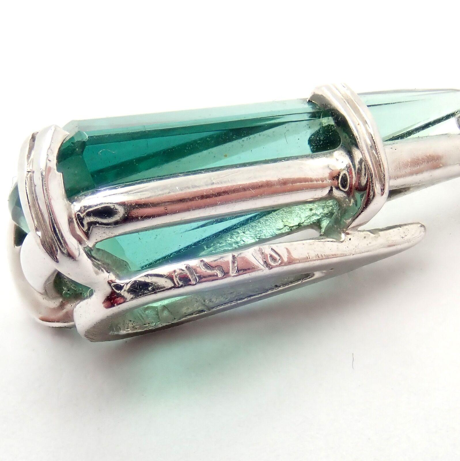 H. Stern Diamond Blue Green Tourmaline White Gold Pendant Necklace In Excellent Condition For Sale In Holland, PA