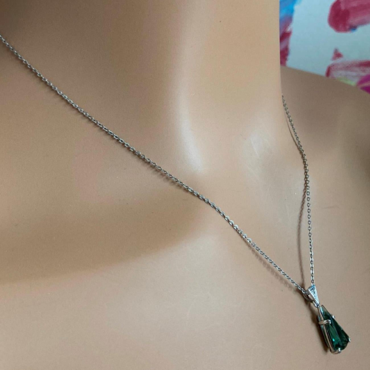 H. Stern Diamond Blue Green Tourmaline White Gold Pendant Necklace For Sale 2