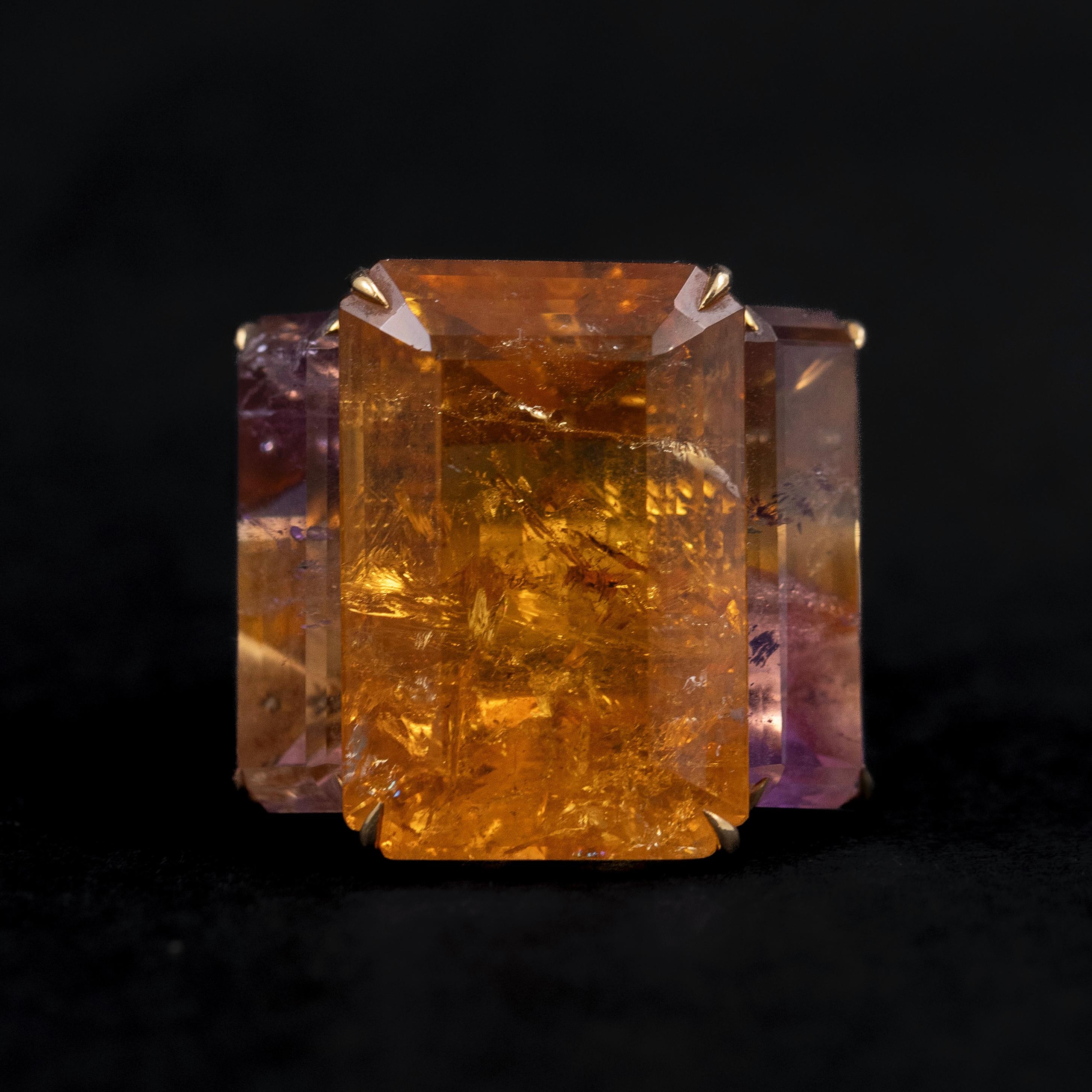 H. Stern Cocktailring aus Diamant, Citrin und Ametrinquarz in 18 Karat Gelbgold, Brasilien, 21. Ein kühner und lebendiger moderner Cocktailring von H. Stern aus 18 Karat Gelbgold mit einer architektonischen Komposition aus farbenprächtigen