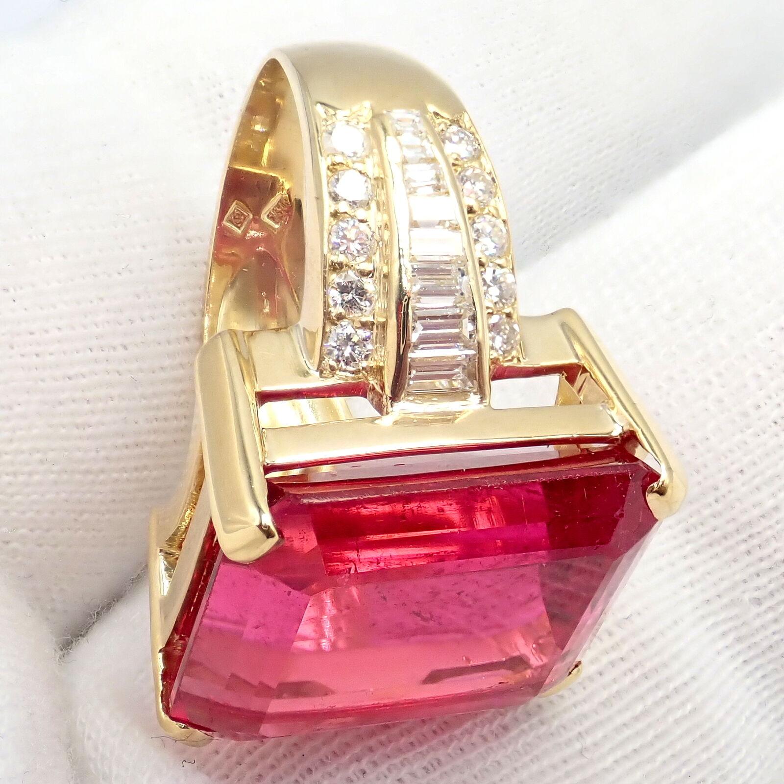 Brilliant Cut H. Stern Diamond Large Pink Tourmaline Yellow Gold Statement Ring