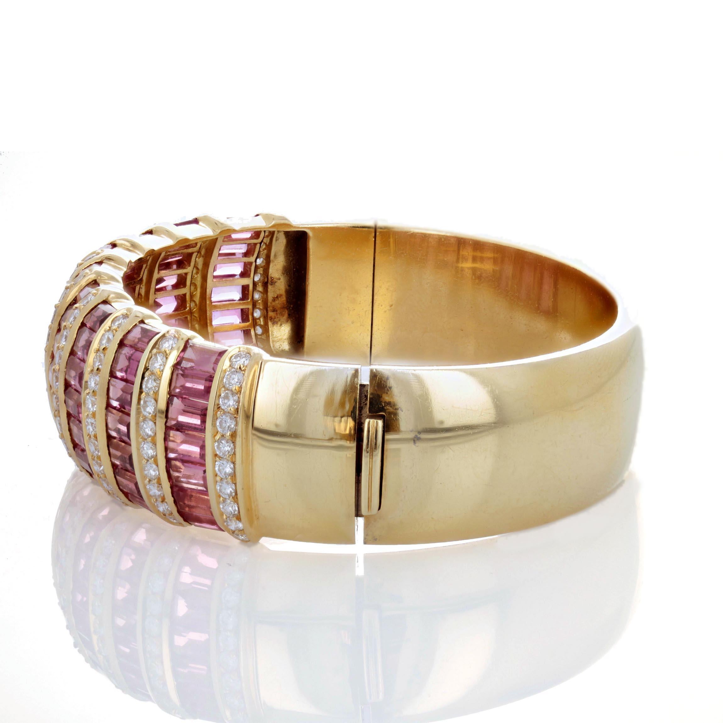 Contemporary H. Stern Diamond, Pink Tourmaline, and Gold Bangle Bracelet