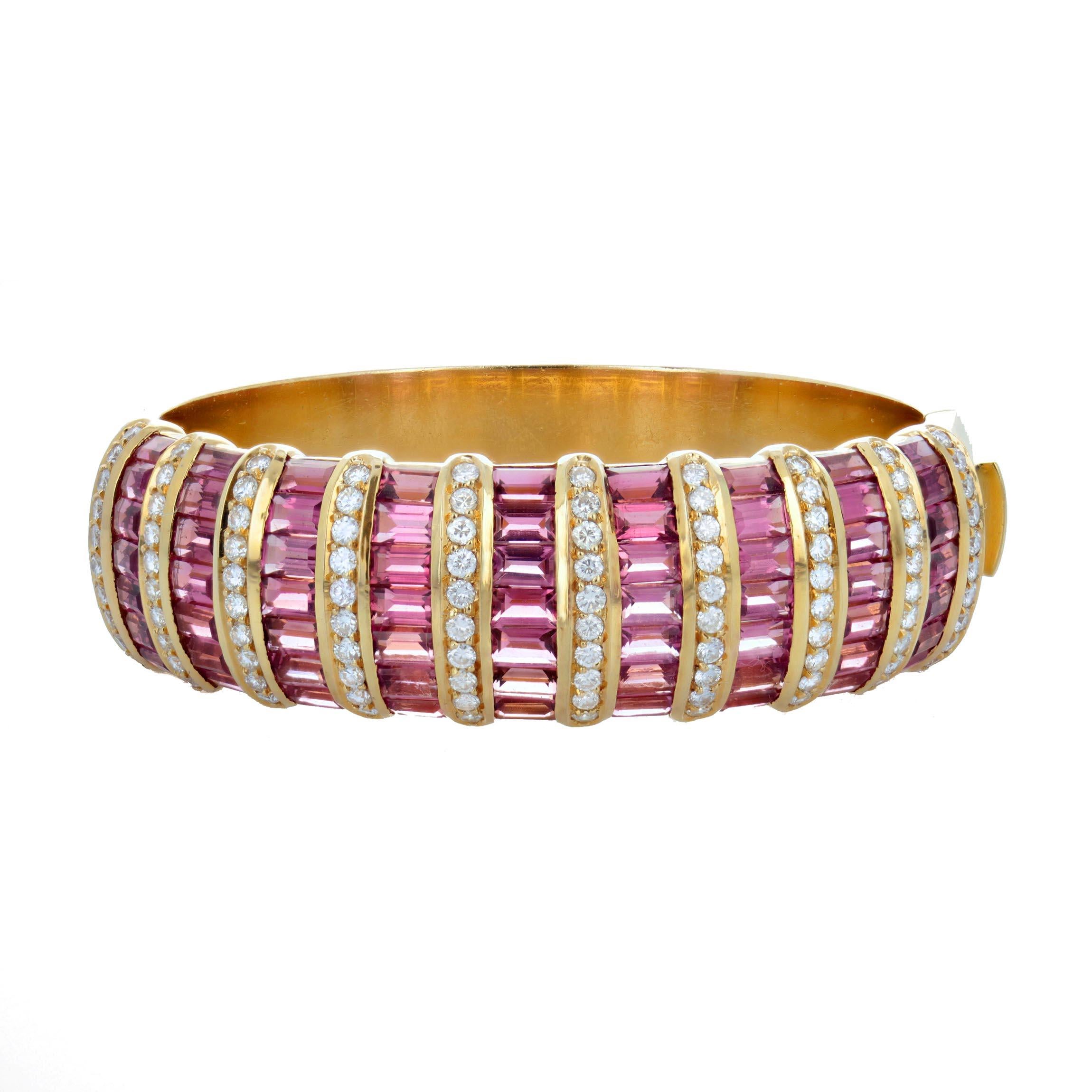 H. Stern Diamond, Pink Tourmaline, and Gold Bangle Bracelet