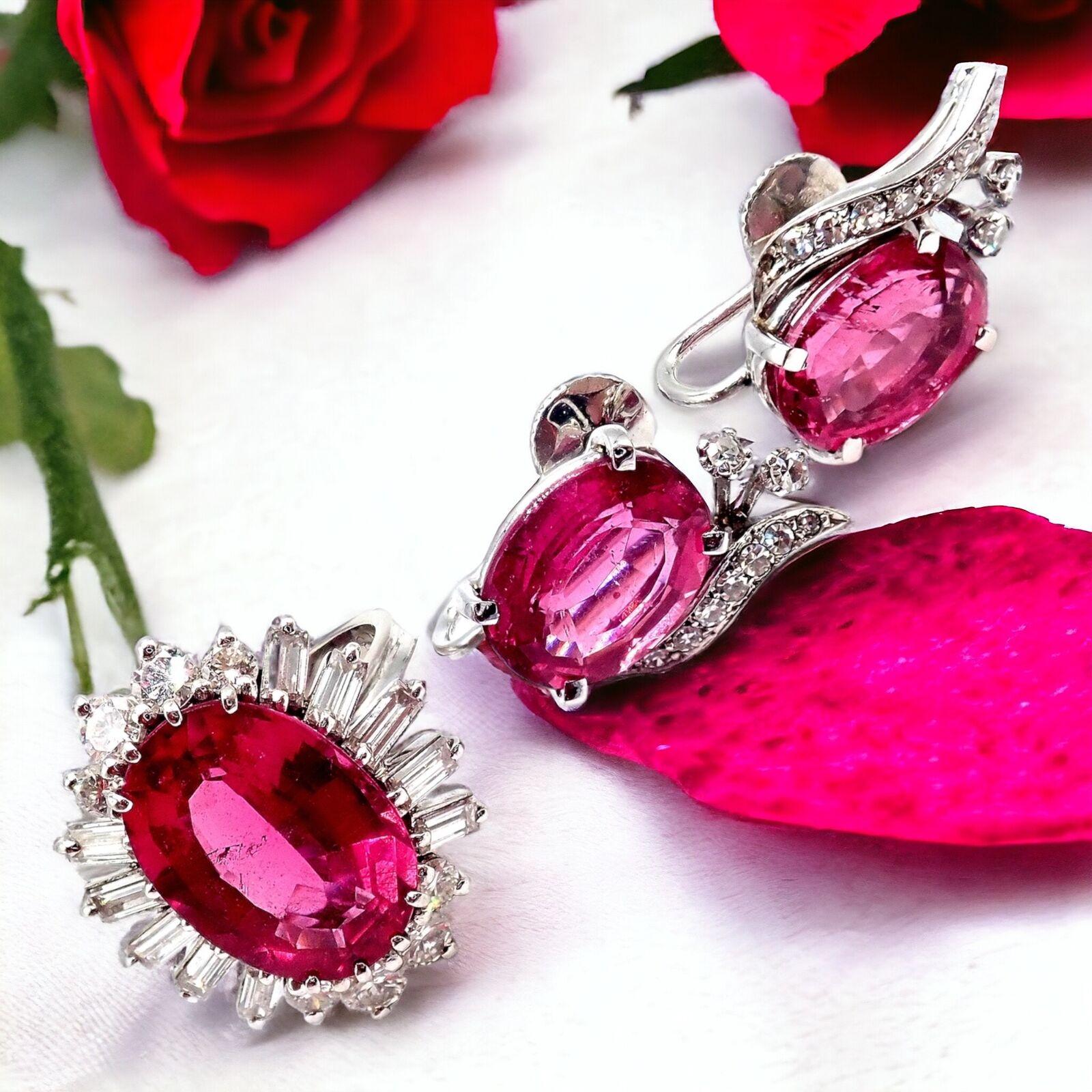 18k White Gold Diamond And Pink Tourmaline Set Of Ring & Earrings by H. Stern
With ring:
1x Pink Tourmaline - 13mm x 9.5mm
10x Emerald Cut Diamonds
8x Round Brilliant Cut Diamonds
Earrings:
2x Pink Tourmalines - 8.5mm x 11.5mm
20x Round Brilliant