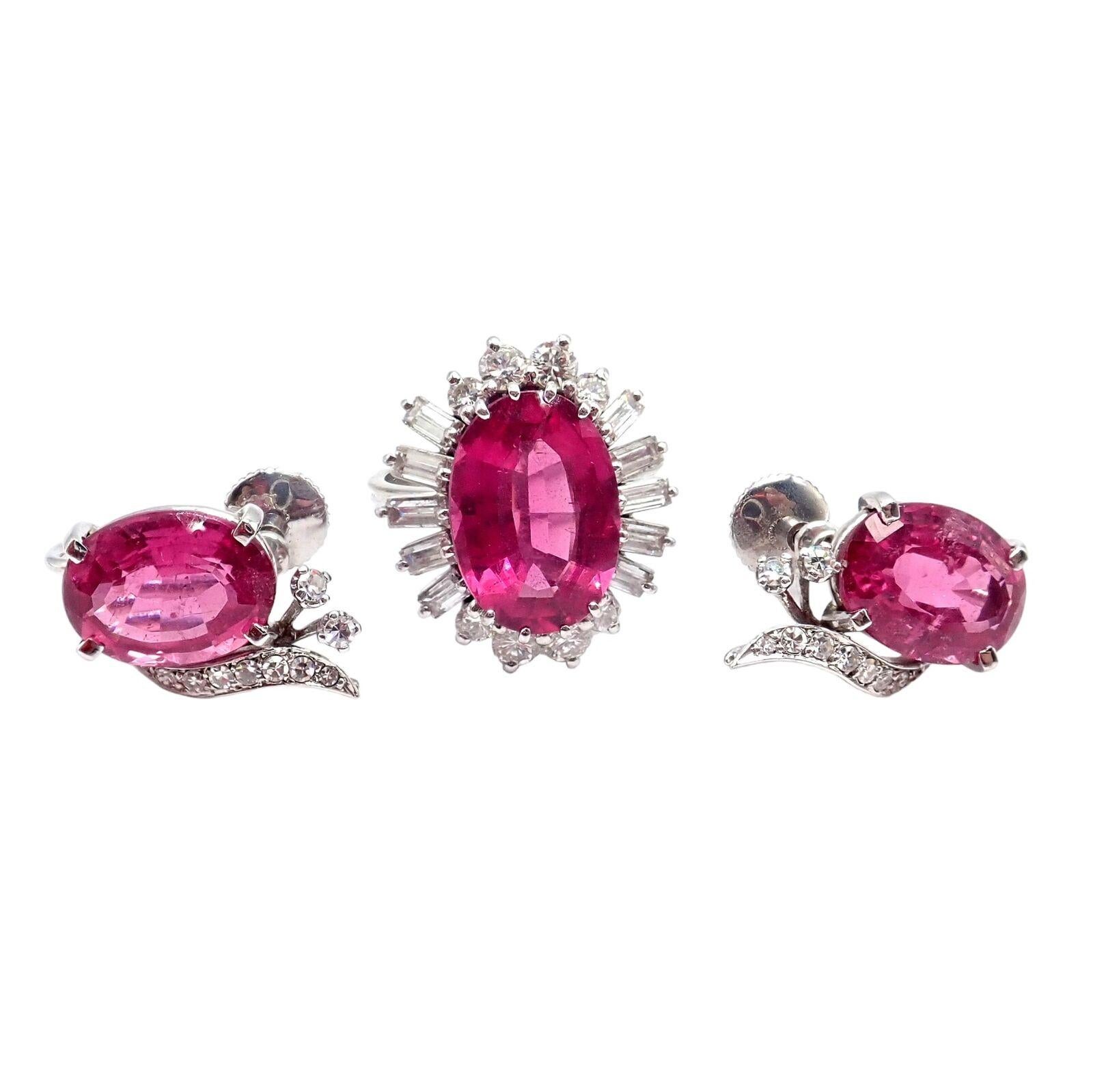 Women's or Men's H. Stern Diamond Pink Tourmaline White Gold Ring And Earrings Set For Sale