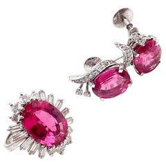 Vintage H. Stern Diamond Pink Tourmaline White Gold Ring And Earrings Set
