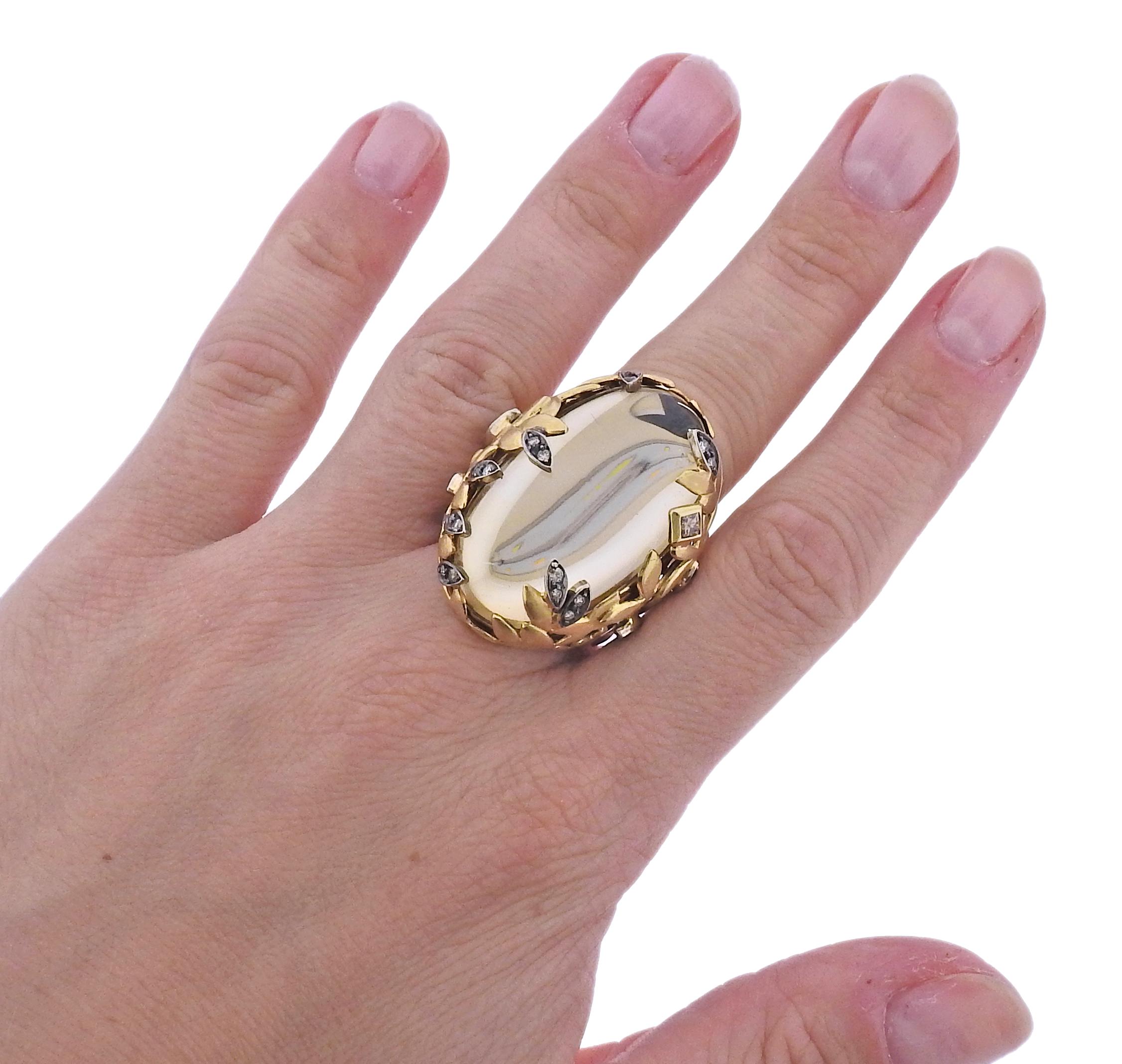 Women's H. Stern Diamond Quartz Leaf Gold Cocktail Ring