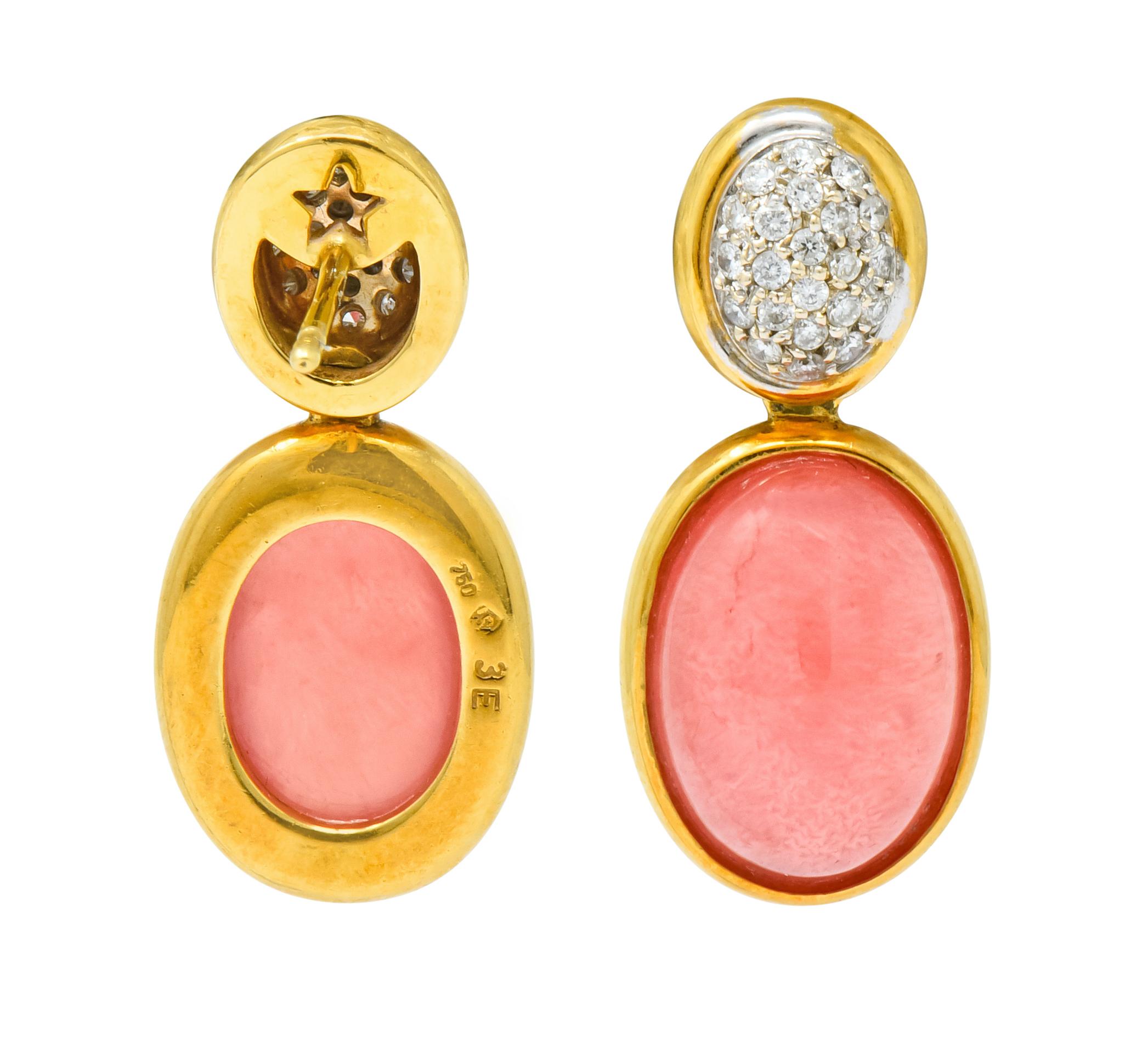 Contemporary H. Stern Diamond Rhodochrosite 18 Karat Gold Drop Vintage Earrings