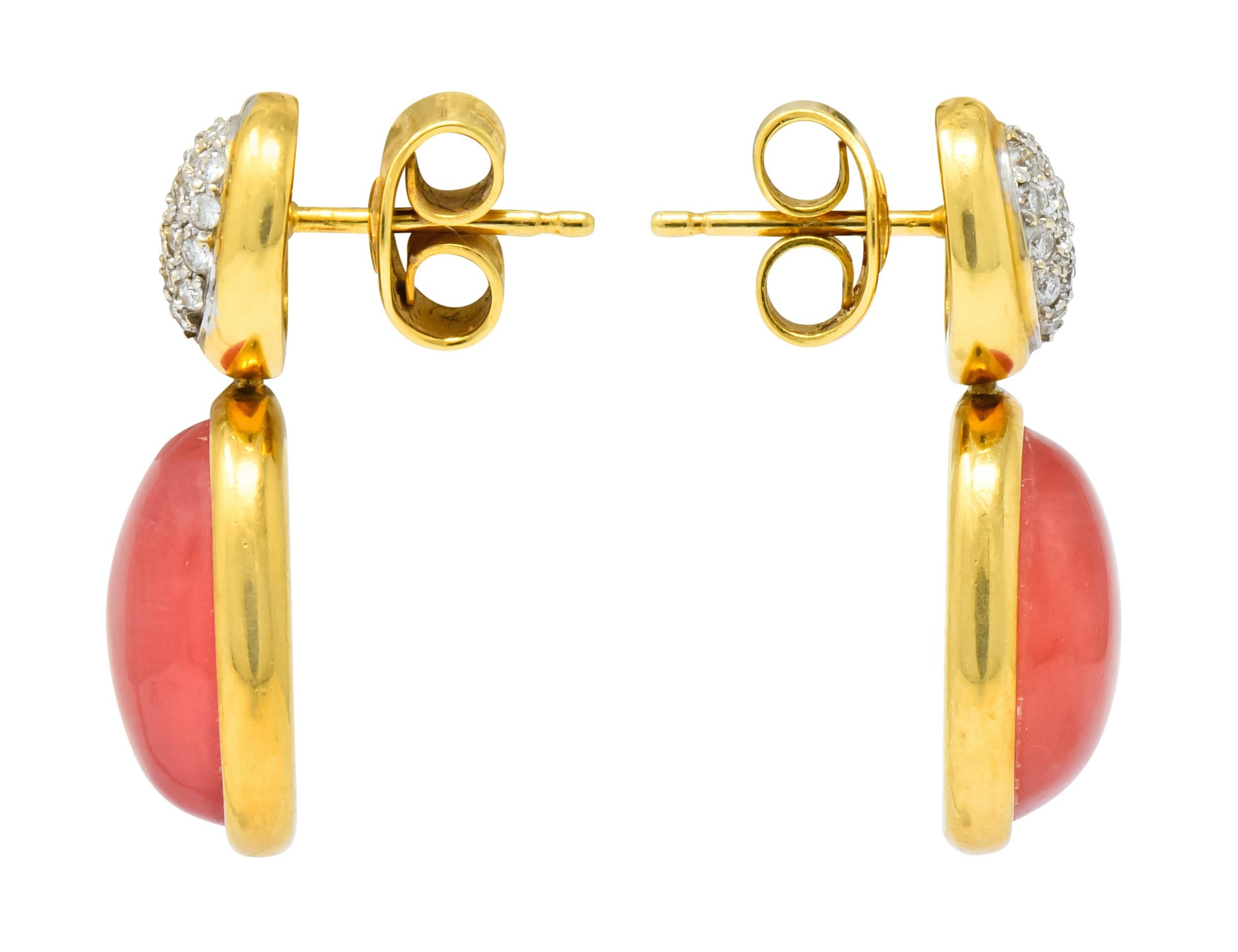 H. Stern Diamond Rhodochrosite 18 Karat Gold Drop Vintage Earrings In Excellent Condition In Philadelphia, PA