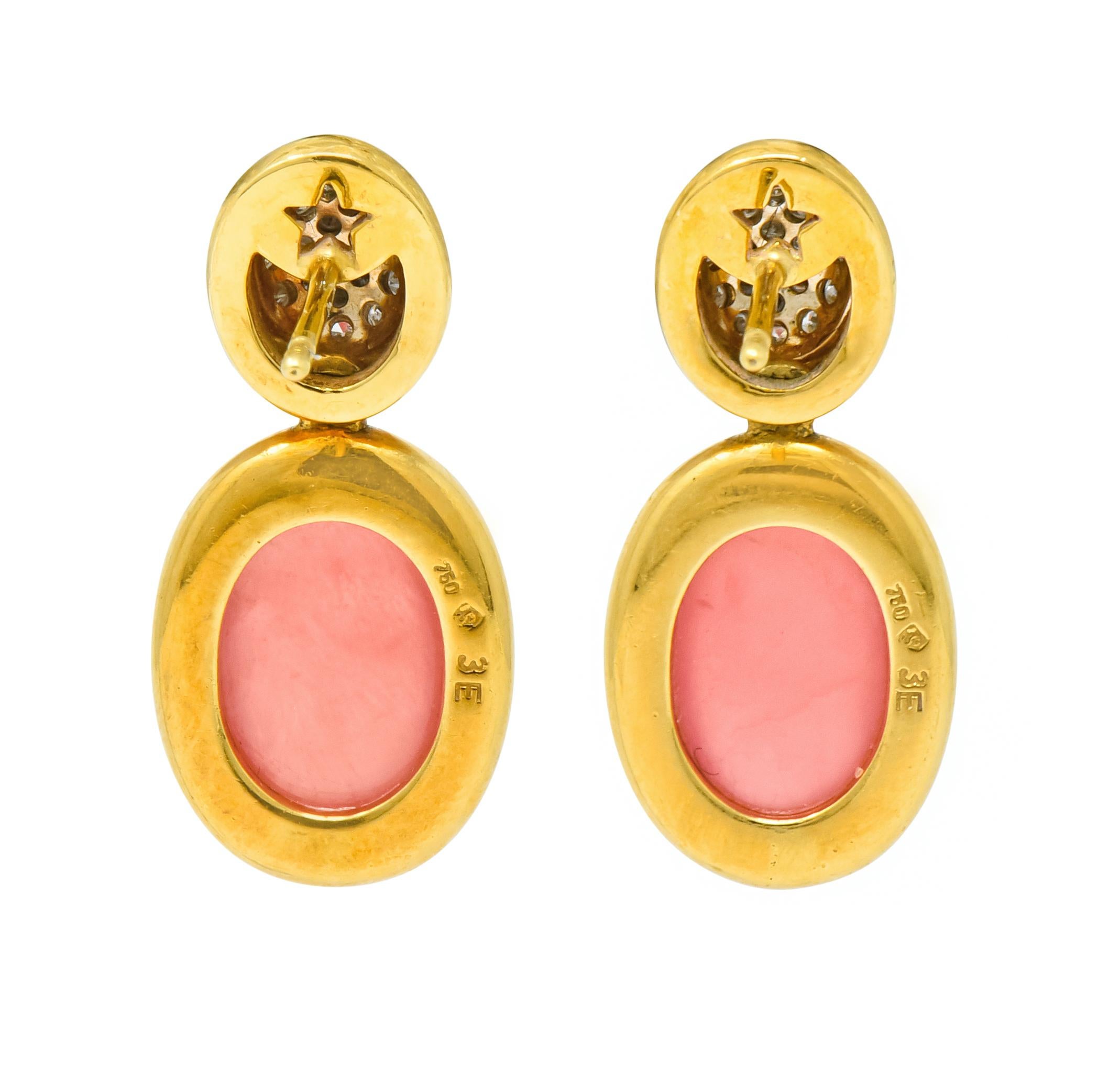 Women's or Men's H. Stern Diamond Rhodochrosite 18 Karat Gold Drop Vintage Earrings