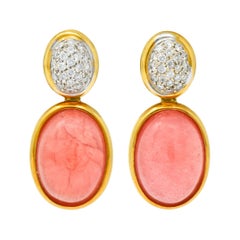 H. Stern Diamond Rhodochrosite 18 Karat Gold Drop Vintage Earrings