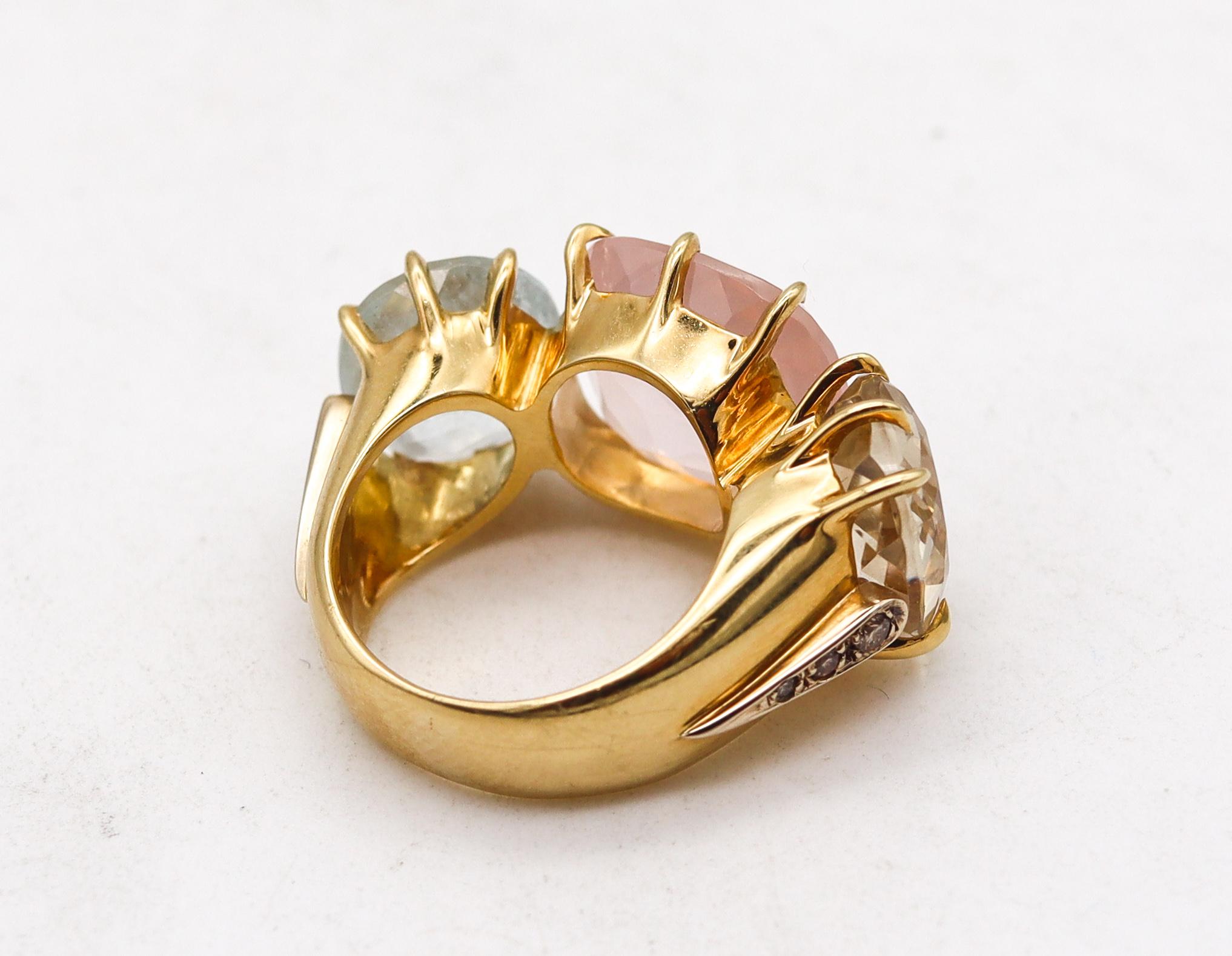 Modernist H. Stern Diane von Furstenberg Cocktail Ring 18Kt Gold with 14.71 Ctw Gemstones
