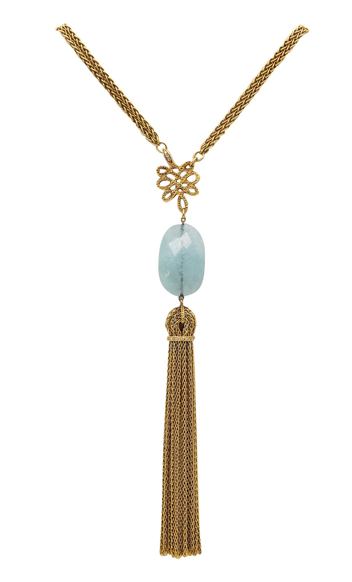 Taille mixte H Stern Diane von Furstenberg Collier long en or 18 carats avec aigue-marine 22,45 carats en vente