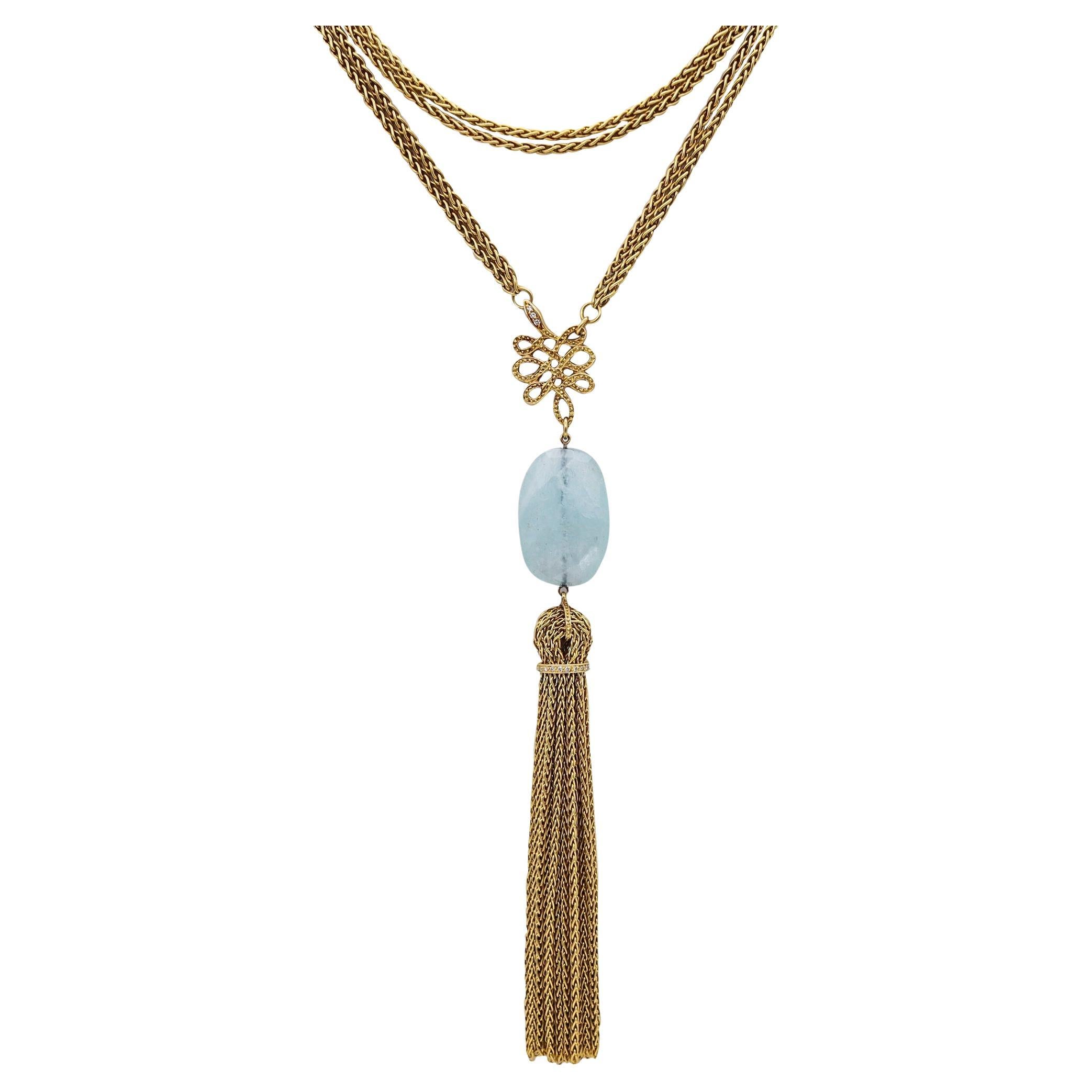 H Stern Diane von Furstenberg Long Necklace 18 Kt Gold with 22.45 Cts Aquamarine For Sale