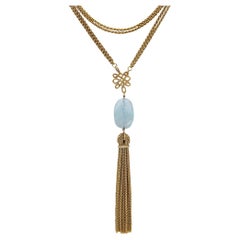 Retro H Stern Diane von Furstenberg Long Necklace 18 Kt Gold with 22.45 Cts Aquamarine