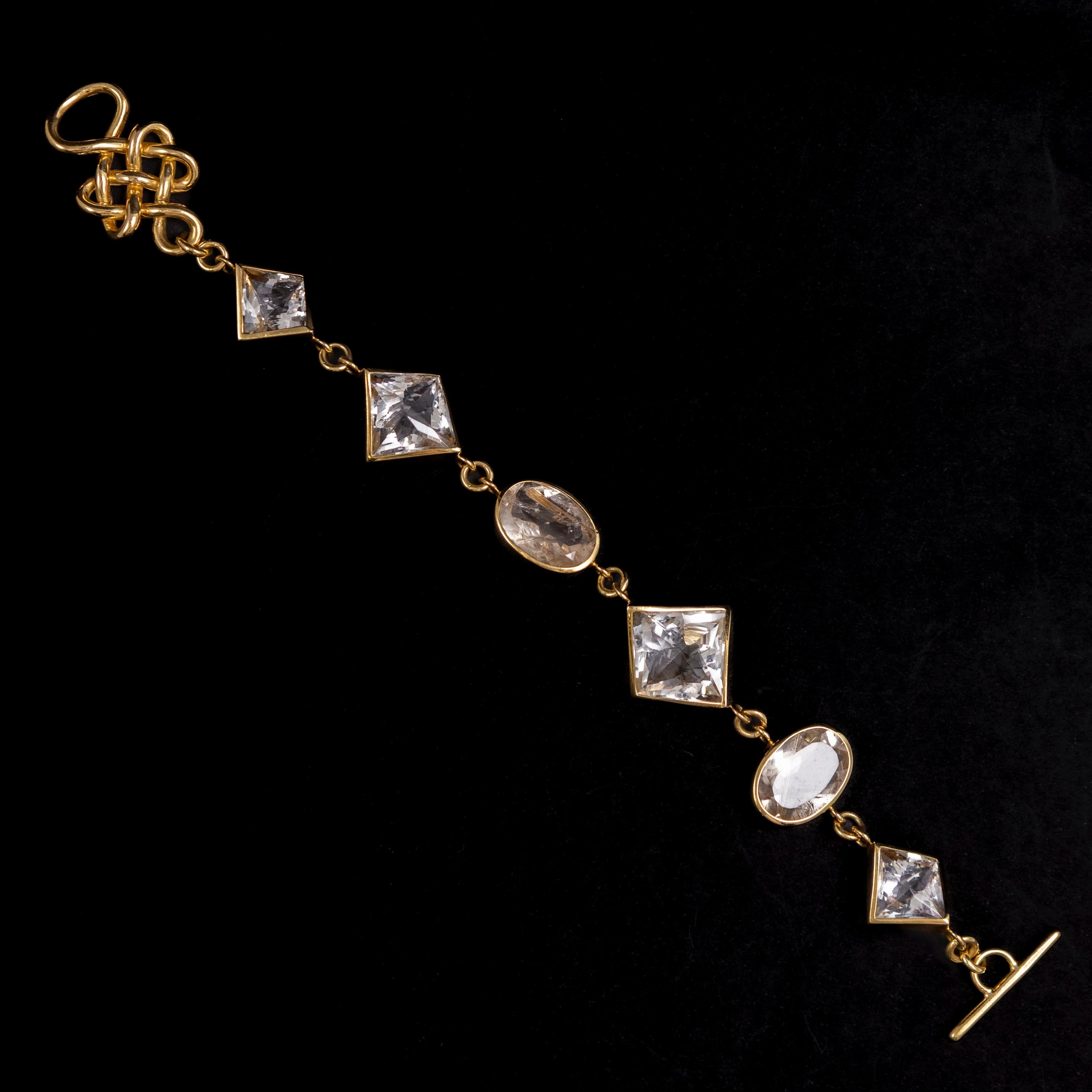 H. Stern Diane von Furstenberg Rock Crystal Rutilated Quartz Bracelet Gold For Sale 4