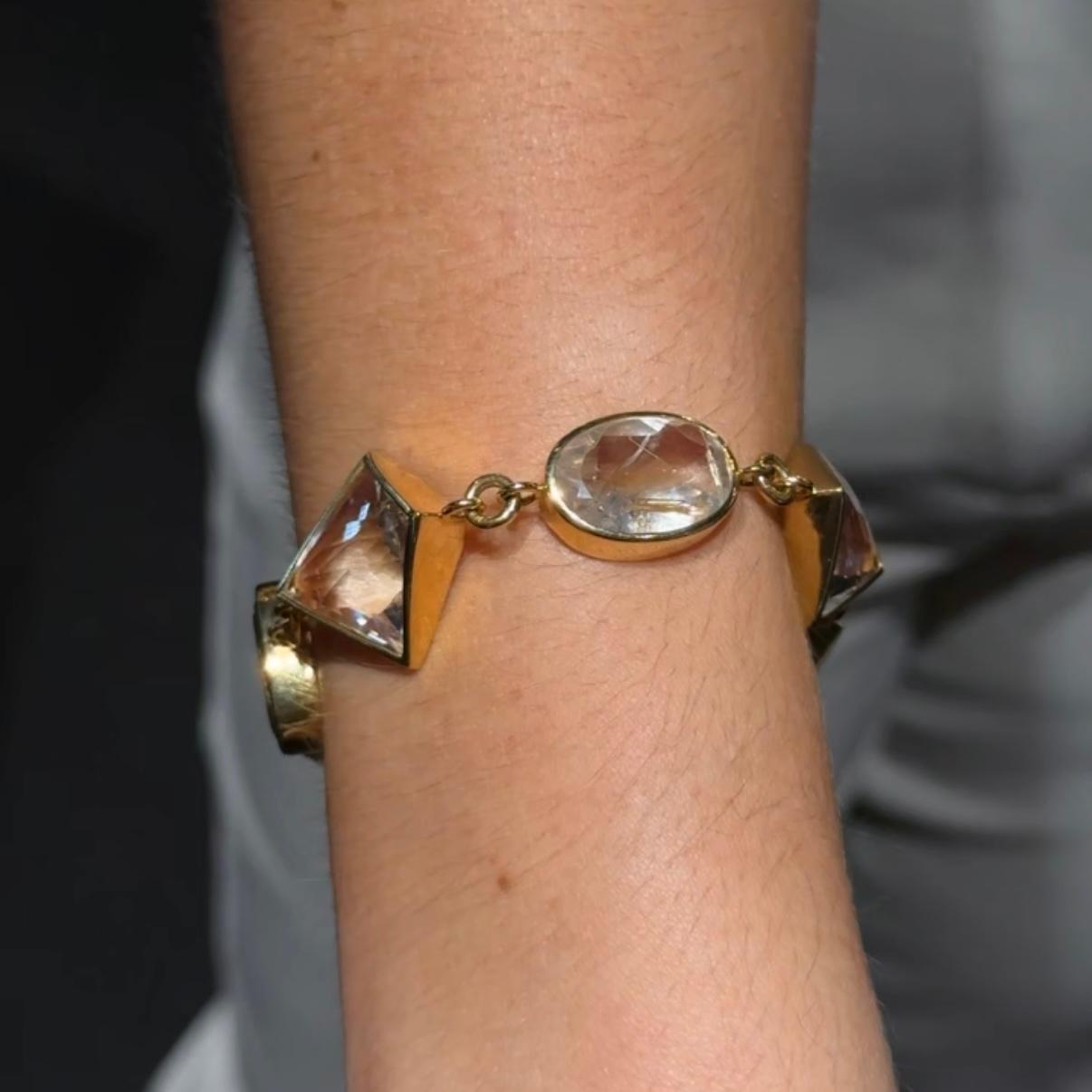 Contemporary H. Stern Diane von Furstenberg Rock Crystal Rutilated Quartz Bracelet Gold For Sale