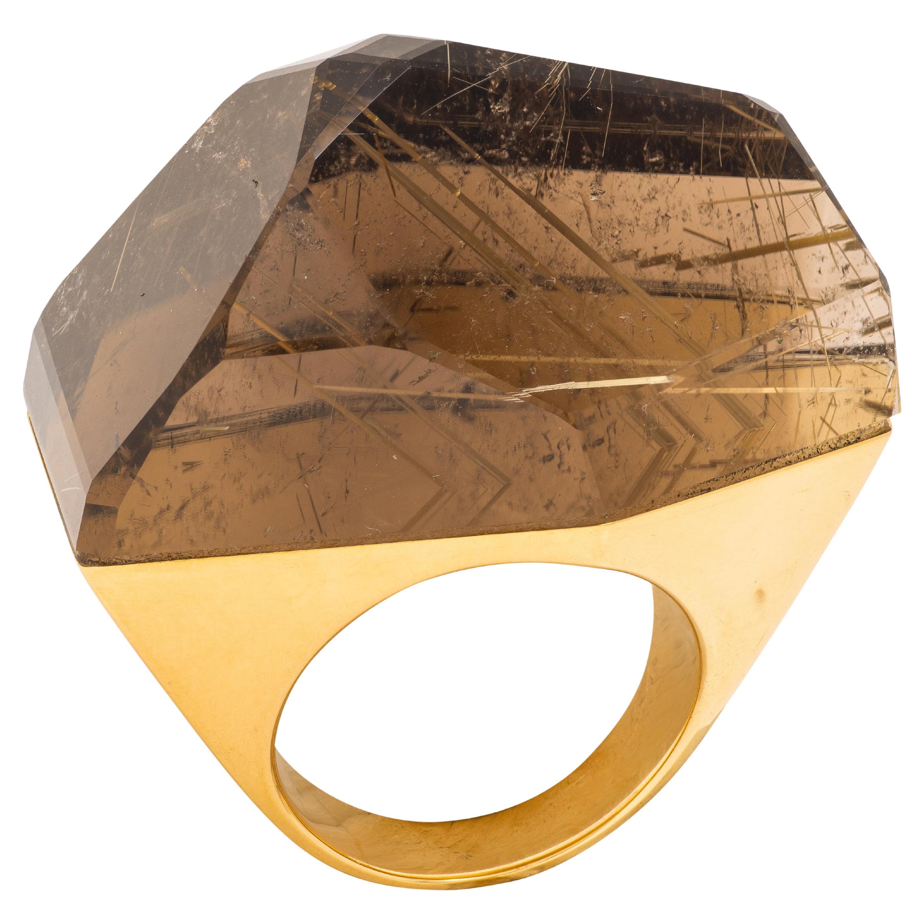 H. Stern Diane Von Furstenberg Rutilated Quartz 18 Karat Yellow Gold Power Ring