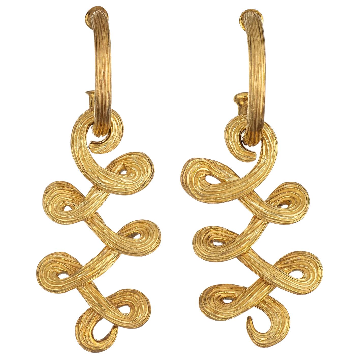 H Stern Earrings 18 Karat Gold Swirl Ribbon Design Estate Fine Signed Jewelry