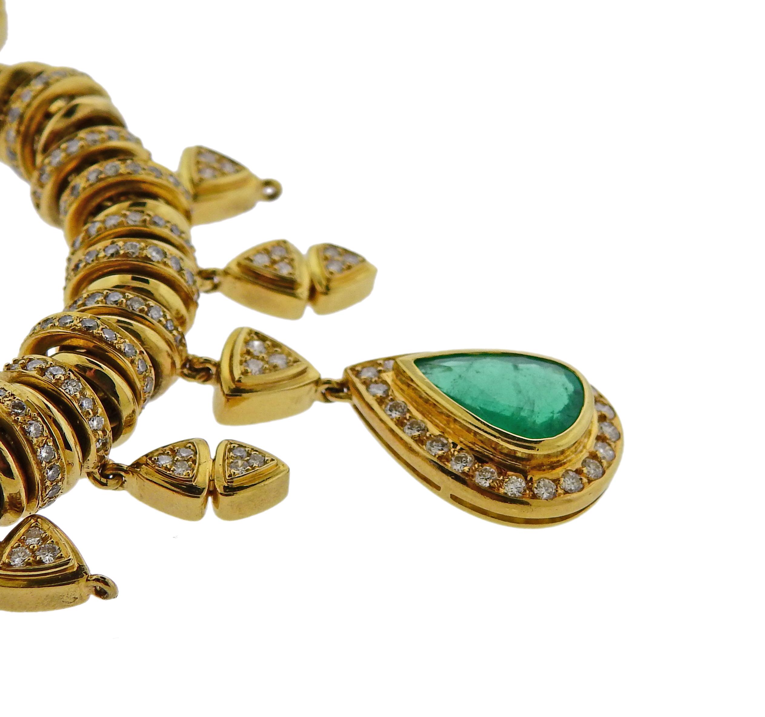 Women's or Men's H Stern Emerald Diamond Gold Pendant Necklace