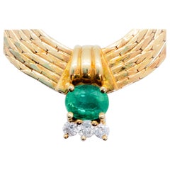 H. Stern Smaragd-Halskette mit ovalem und weißem Diamant-Anhänger aus 18 Karat Gelbgold