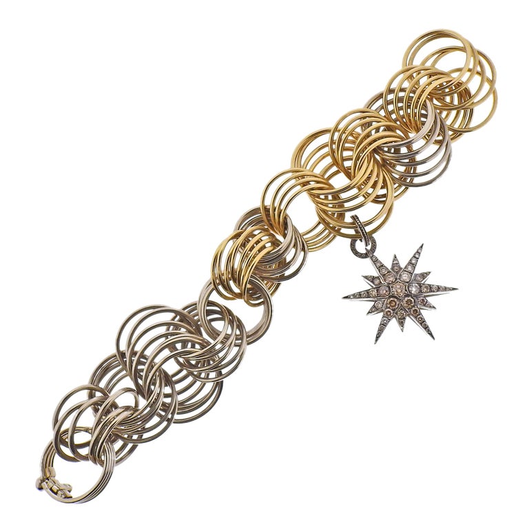 H. Stern Fancy Diamond Gold Link Star Charm Bracelet For Sale at 1stDibs