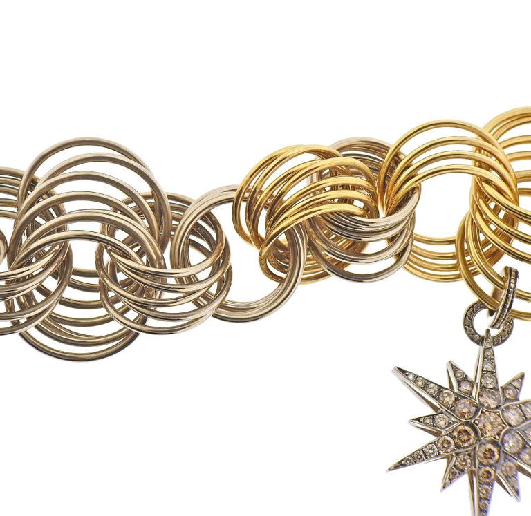 H. Stern Fancy Diamond Gold Link Star Charm Bracelet For Sale at 1stDibs