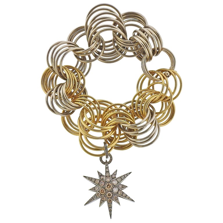 H. Stern Fancy Diamond Gold Link Star Charm Bracelet For Sale at 1stDibs