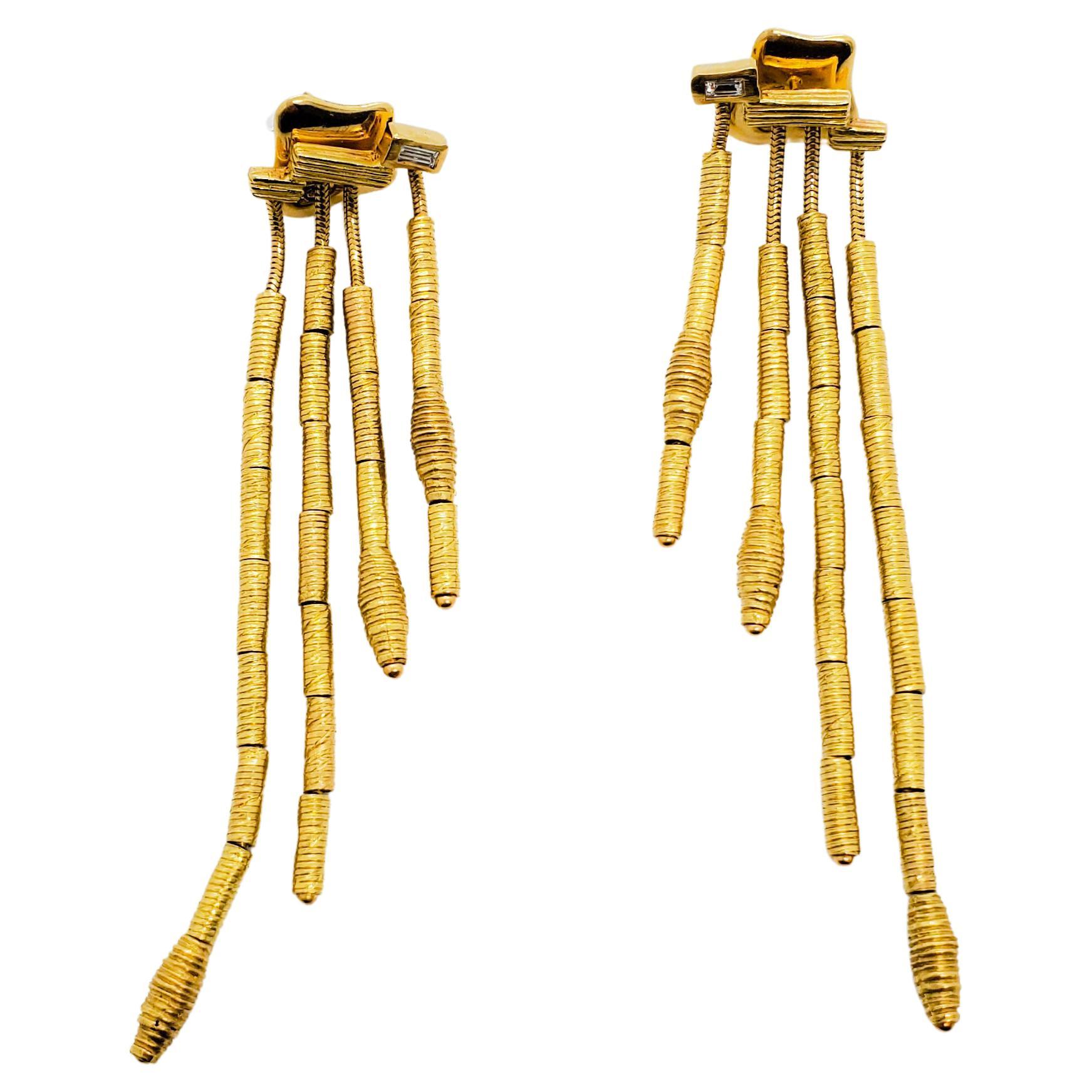 H. Stern Gold and Diamond Dangle Earrings in 18k Yellow Gold