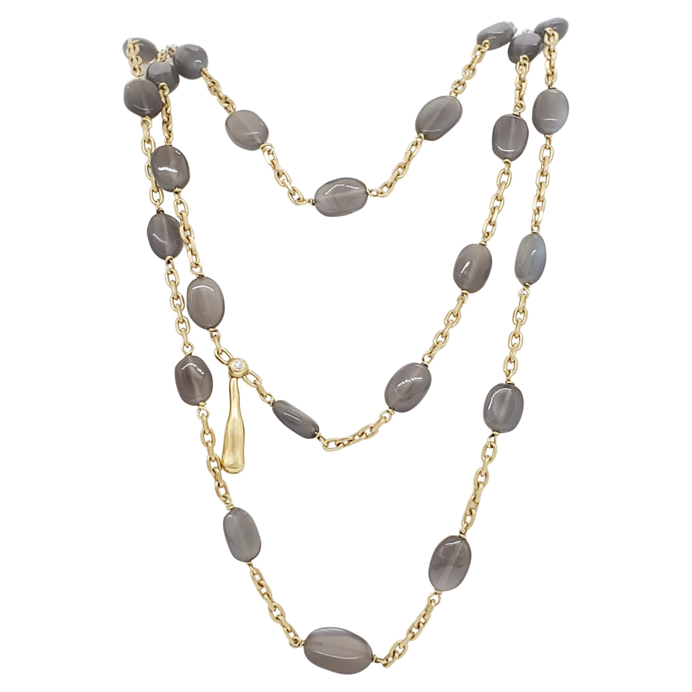 H. Stern Gray Bead and White Diamond 18k Yellow Gold Multi Layer Necklace For Sale