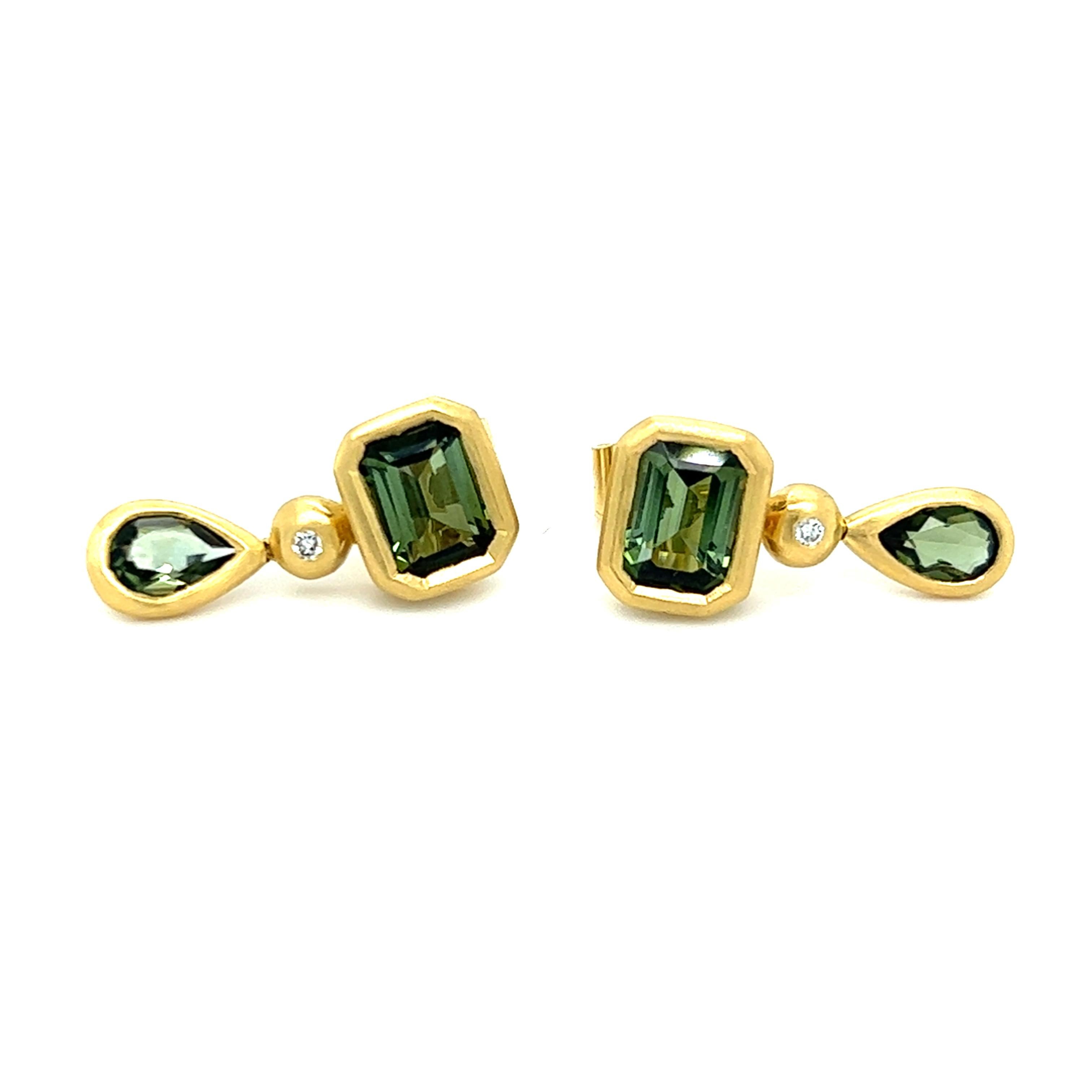 Contemporary H. Stern Green Tourmaline and Diamond Earrings in 18 Karat Gold