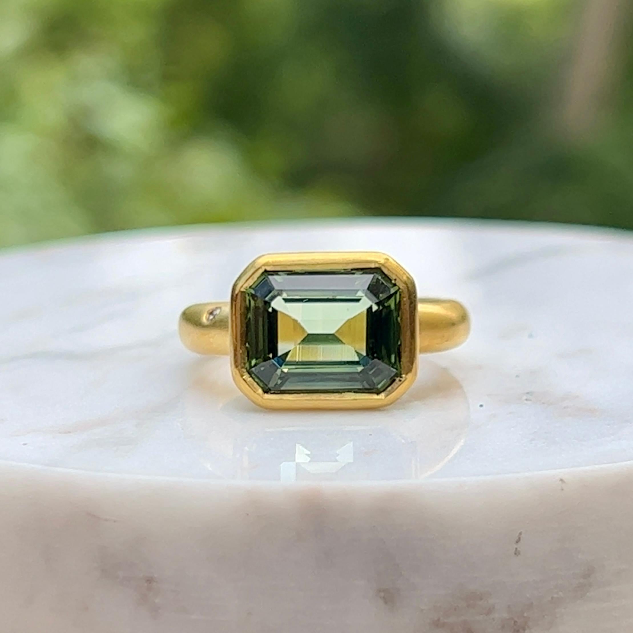 Contemporary H. Stern Green Tourmaline and Diamond Ring in 18K Gold